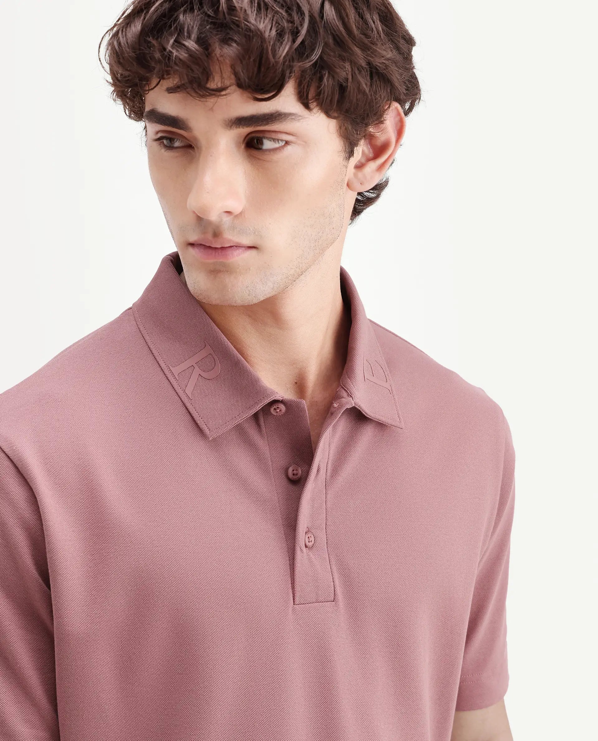 Rare Rabbit Men's Fabios Dusky Pink Cotton Regular Fit Half Sleeves Plain Polo