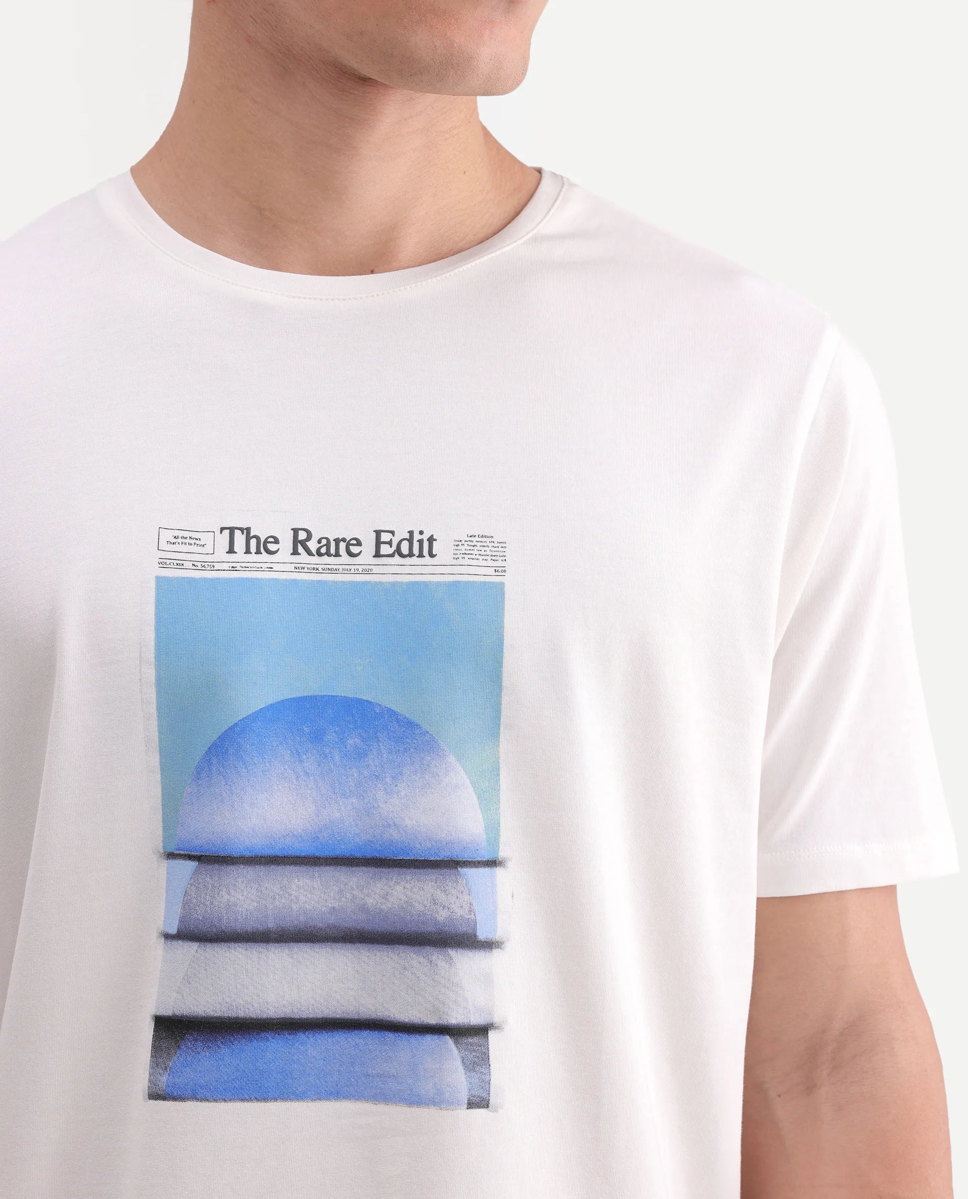 Rare Rabbit Men's Matr Off White Cotton Blend Crew Neck Regular Graphic Print T-Shirt