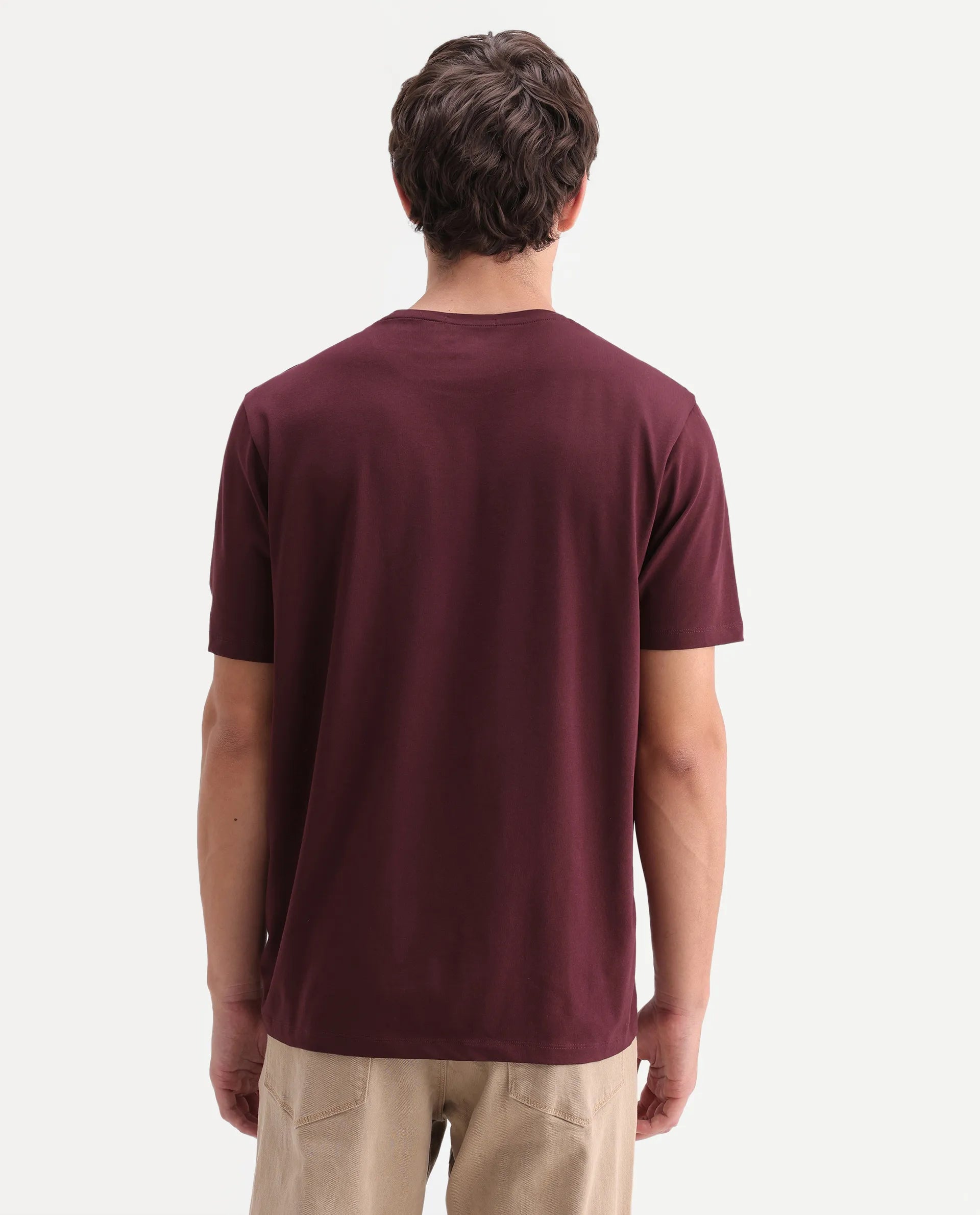 Rare Rabbit Men's Dral Dark Maroon Cotton Blend Crew Neck Regular Graphic Print T-Shirt