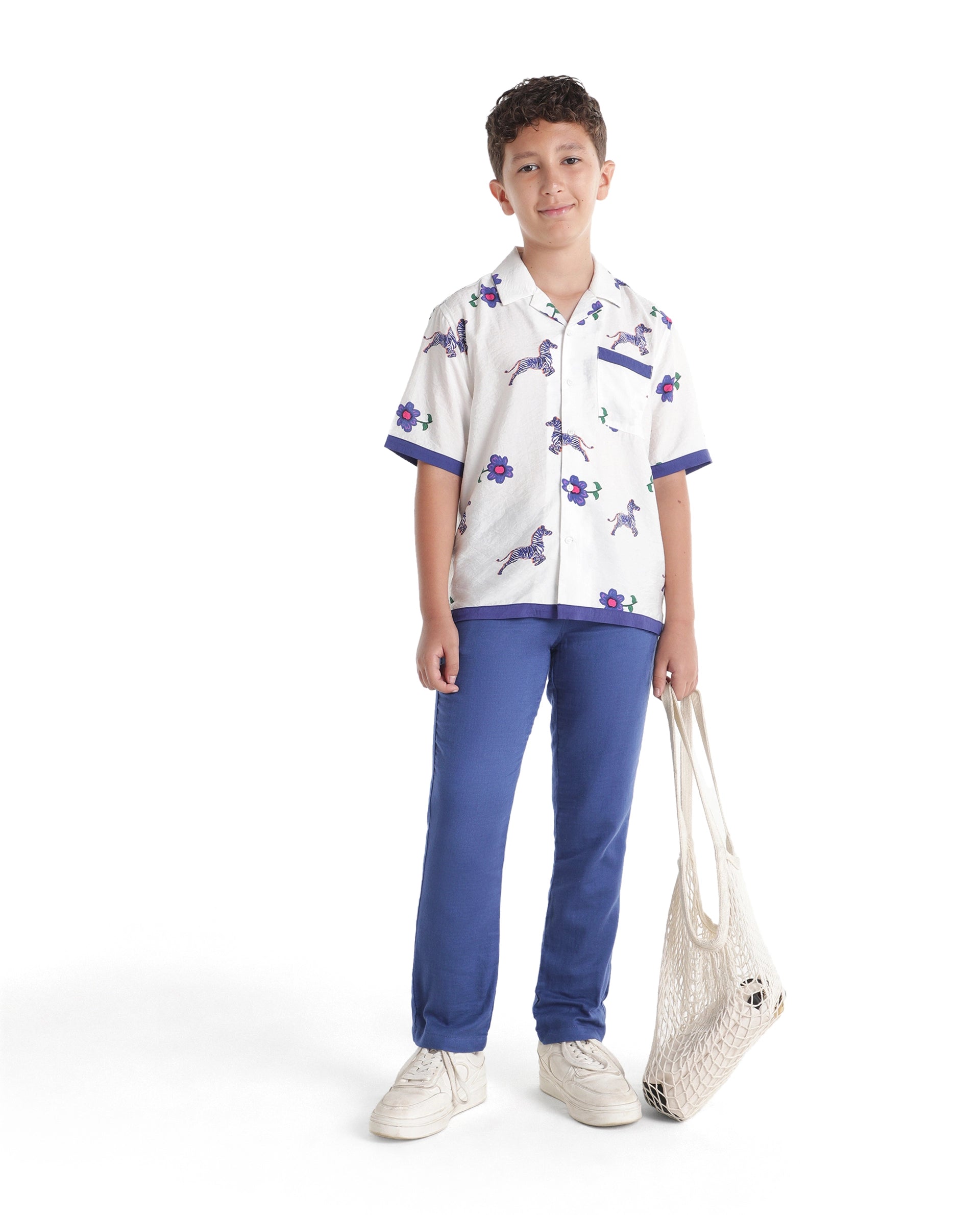 Rare Ones Kids Pastor-K-Aw26 Blue Cotton Fabric Drawstring Closure Regular Fit Trouser