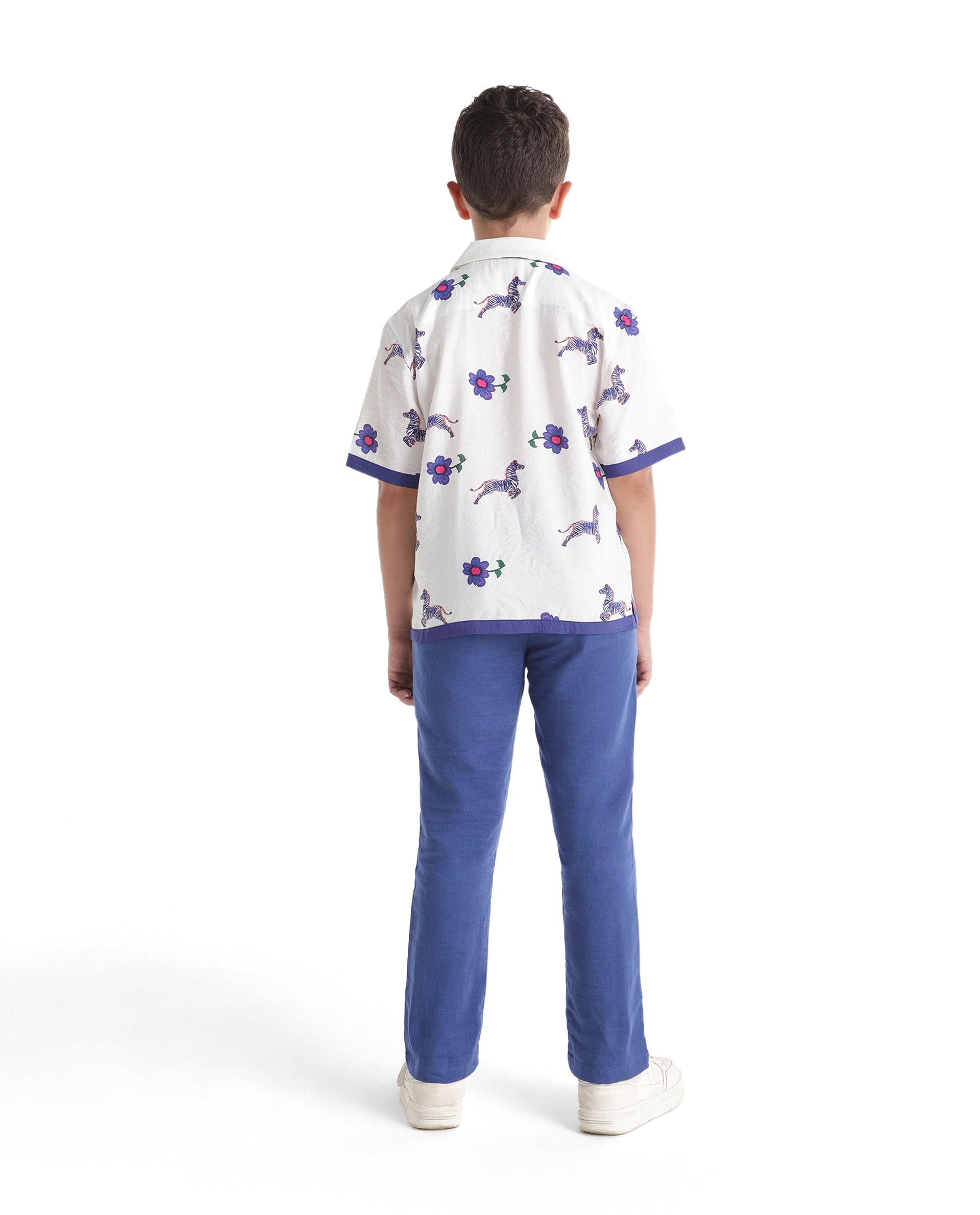 Rare Ones Kids Pastor-K-Aw26 Blue Cotton Fabric Drawstring Closure Regular Fit Trouser