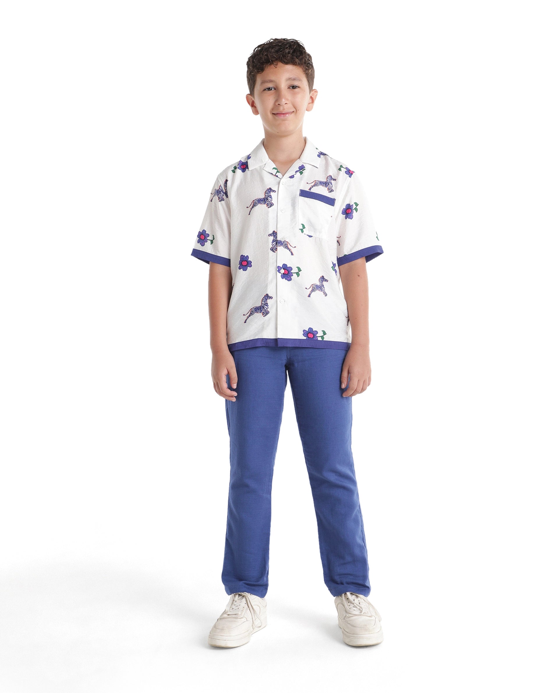 Rare Ones Kids Pastor-K-Aw26 Blue Cotton Fabric Drawstring Closure Regular Fit Trouser