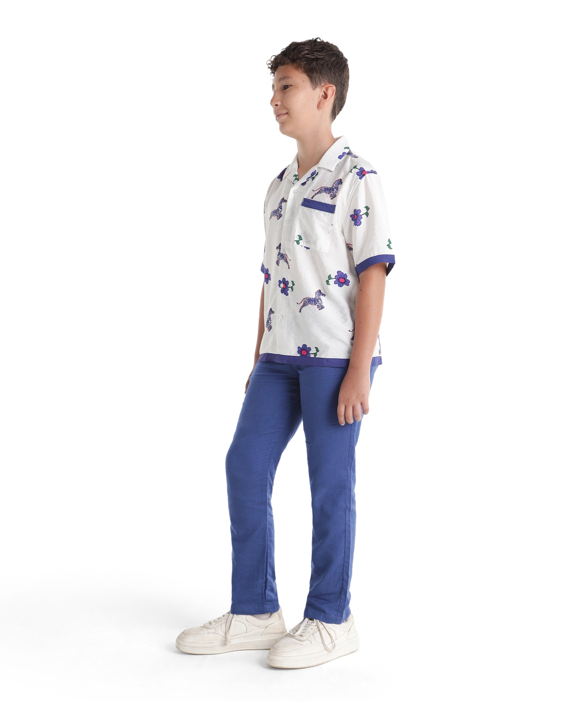 Rare Ones Kids Pastor-K-Aw26 Blue Cotton Fabric Drawstring Closure Regular Fit Trouser