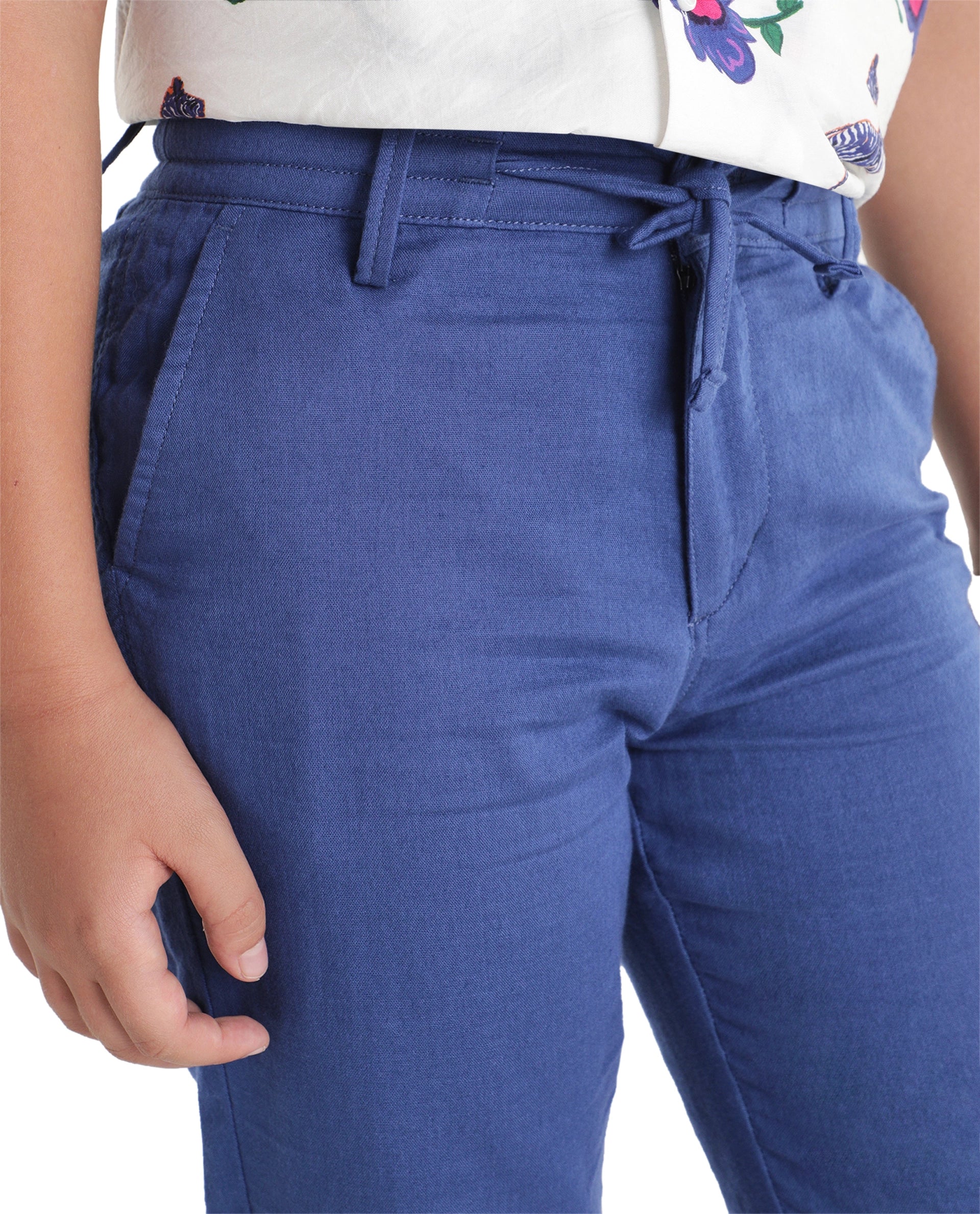 Rare Ones Kids Pastor-K-Aw26 Blue Cotton Fabric Drawstring Closure Regular Fit Trouser
