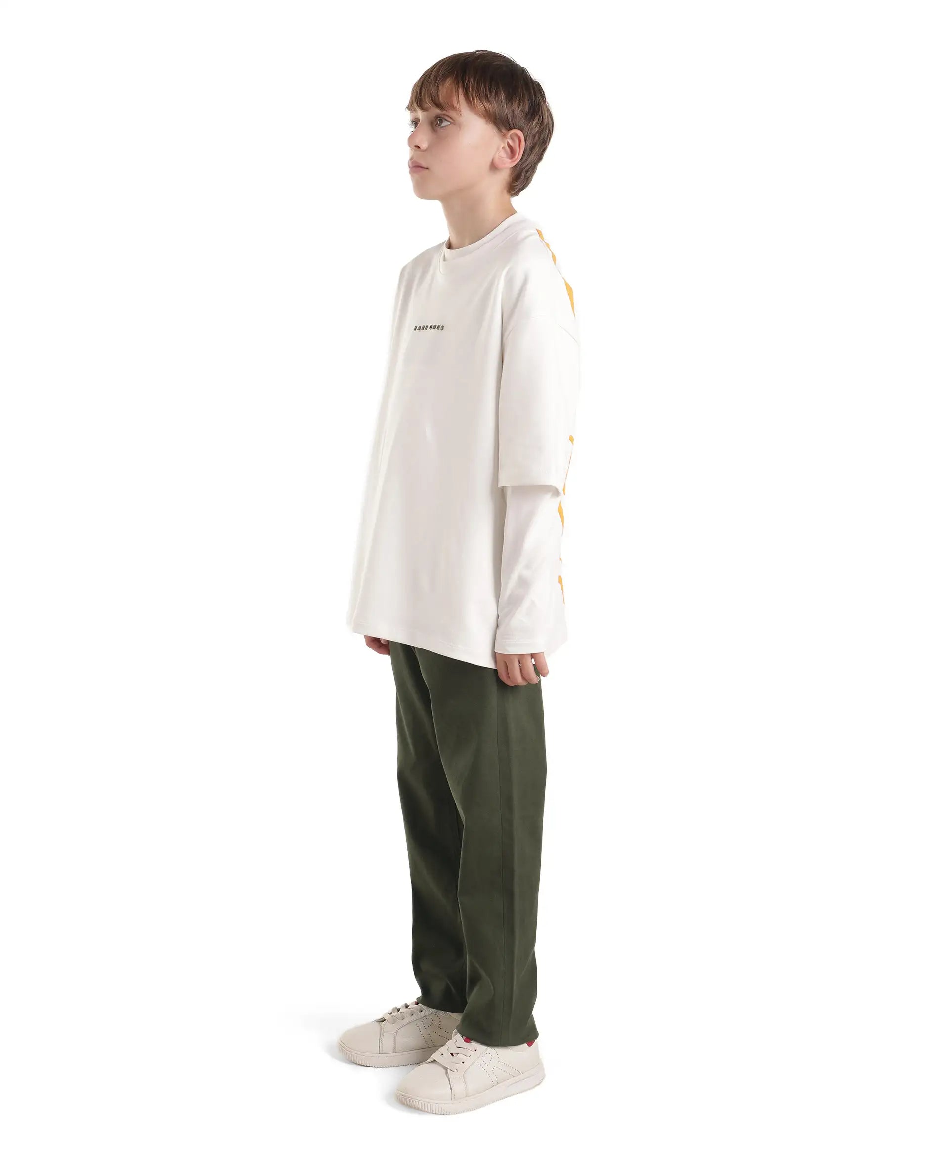 Rare Ones Kids Spoke-K-Aw26 Dark Olive Cotton Blend Fabric Button And Zipper Closure Slim Trouser