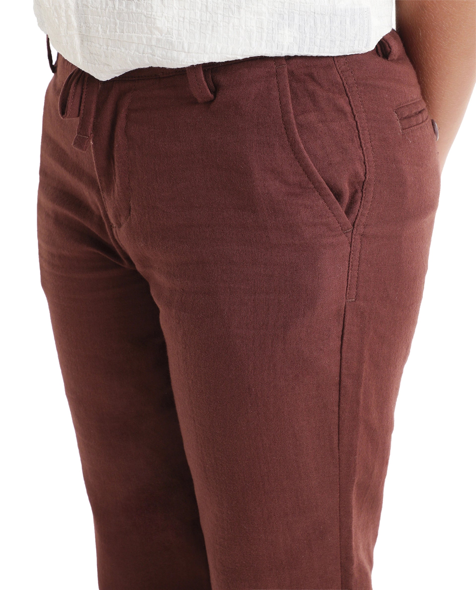 Rare Ones Kids Pastor-K-Aw26 Rust Cotton Fabric Drawstring Closure Regular Fit Trouser