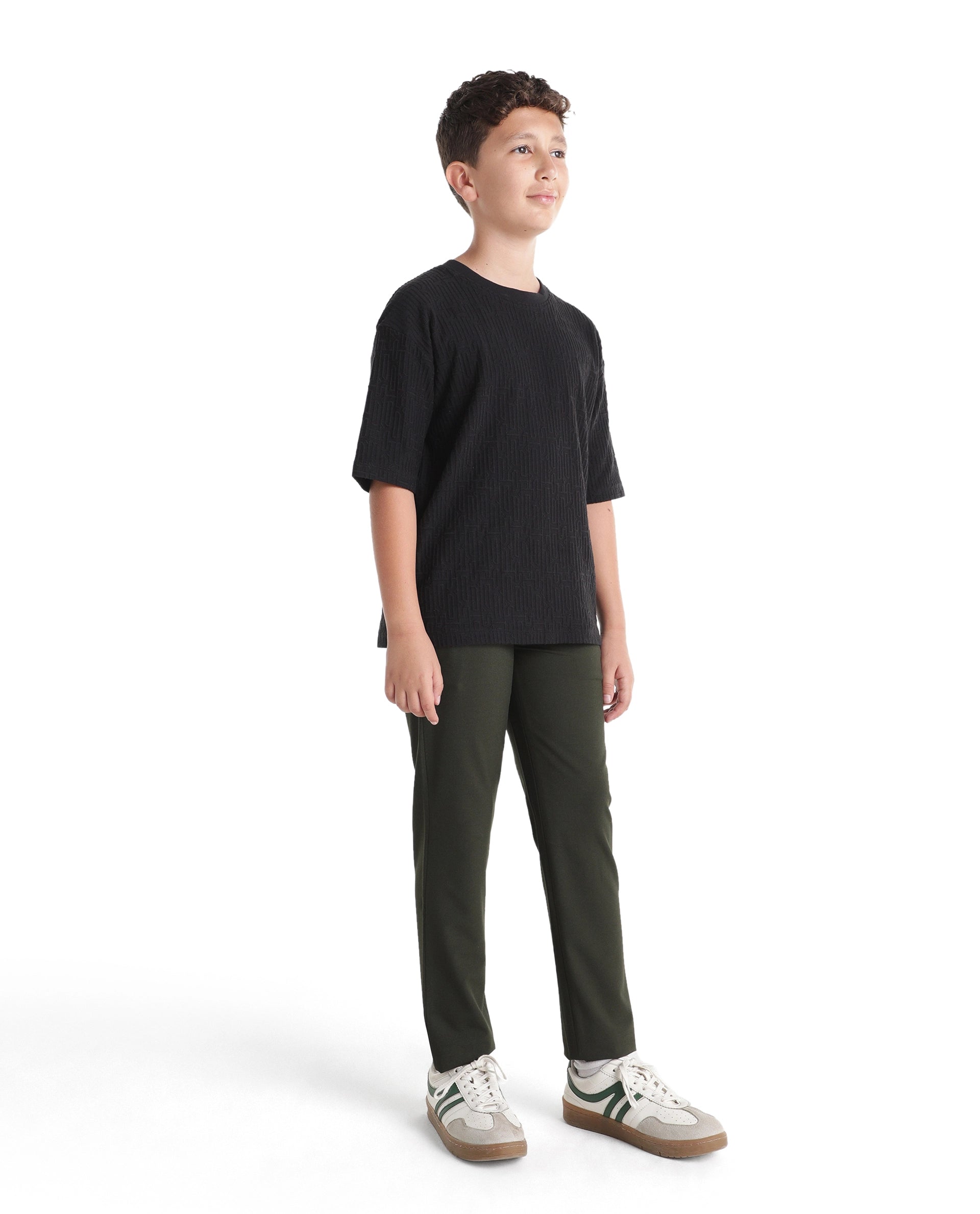 Rare Ones Kids Trove-Aw26 Olive Polyester Blend Fabric Button And Zipper Closure Slim Fit Trouser