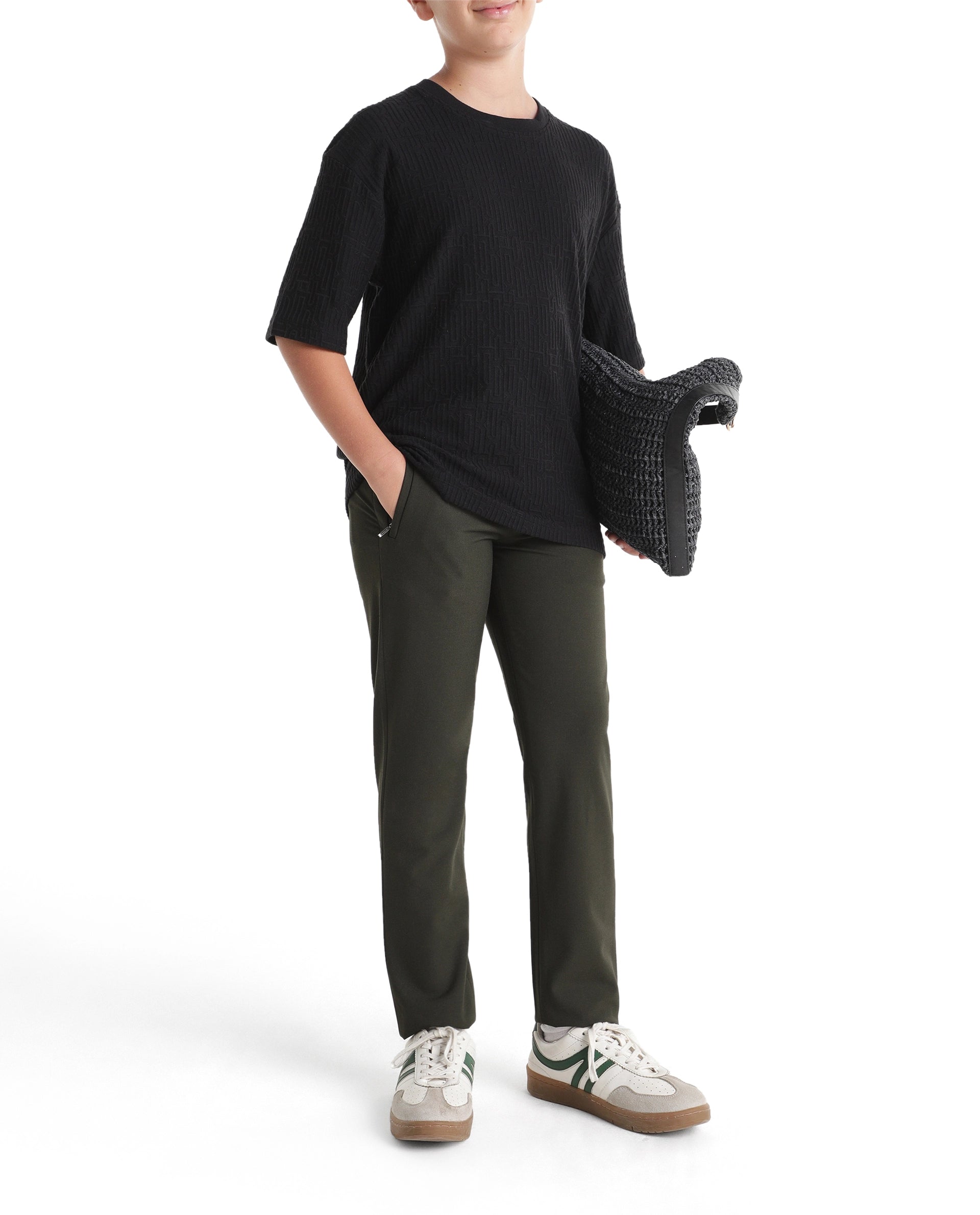 Rare Ones Kids Trove-Aw26 Olive Polyester Blend Fabric Button And Zipper Closure Slim Fit Trouser