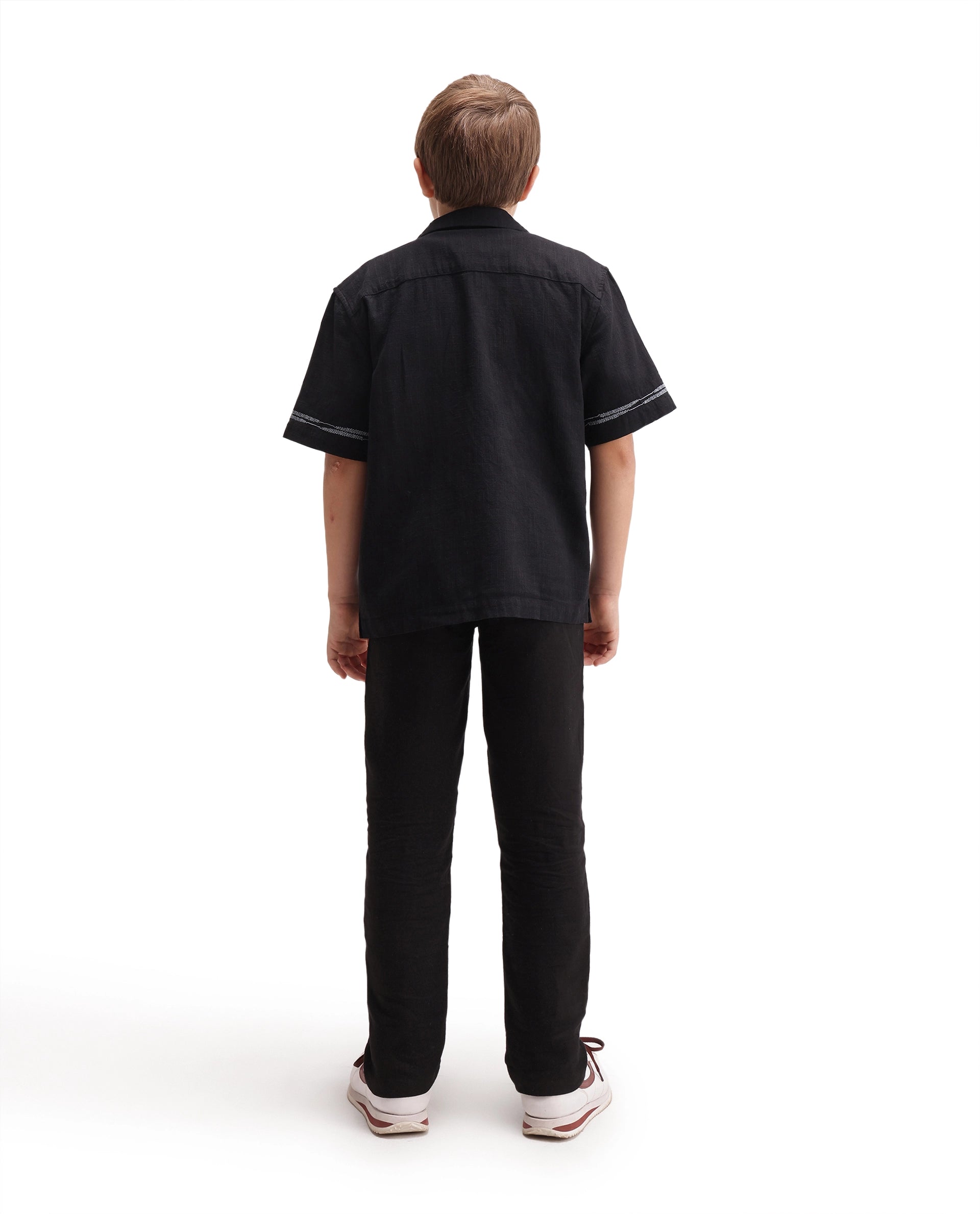 Rare Ones Kids Pastor-K-Aw26 Black Cotton Fabric Drawstring Closure Regular Fit Trouser