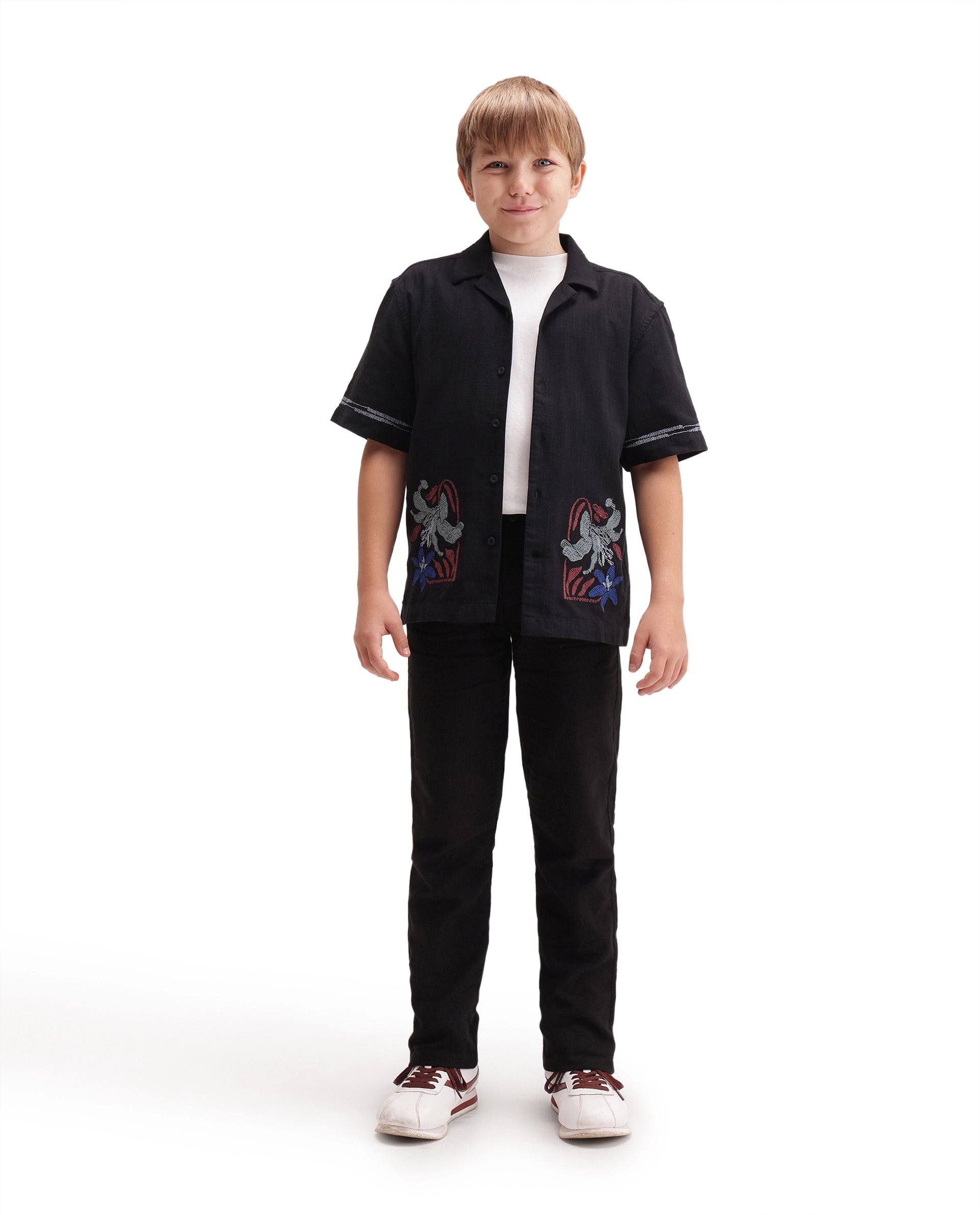 Rare Ones Kids Pastor-K-Aw26 Black Cotton Fabric Drawstring Closure Regular Fit Trouser