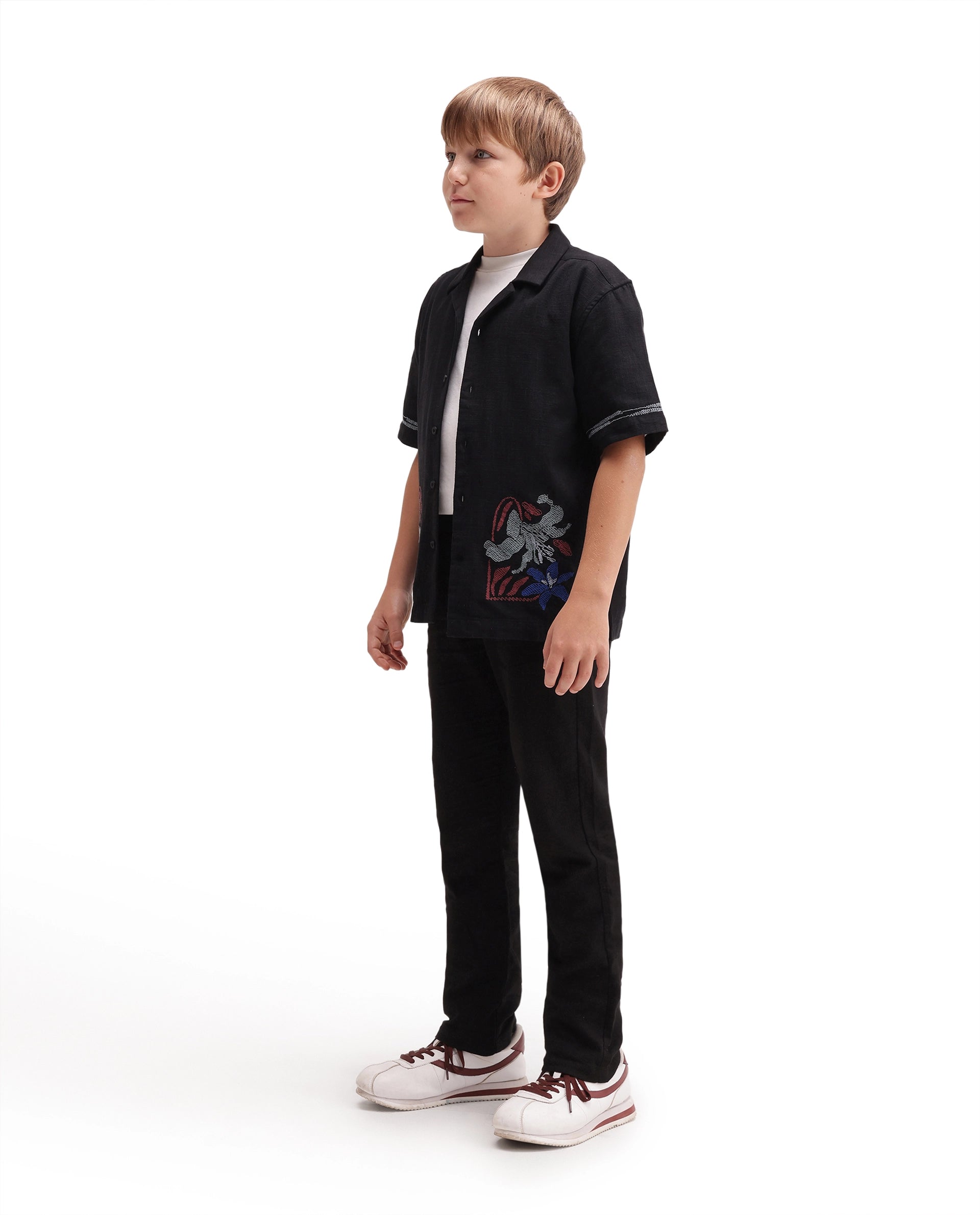 Rare Ones Kids Pastor-K-Aw26 Black Cotton Fabric Drawstring Closure Regular Fit Trouser