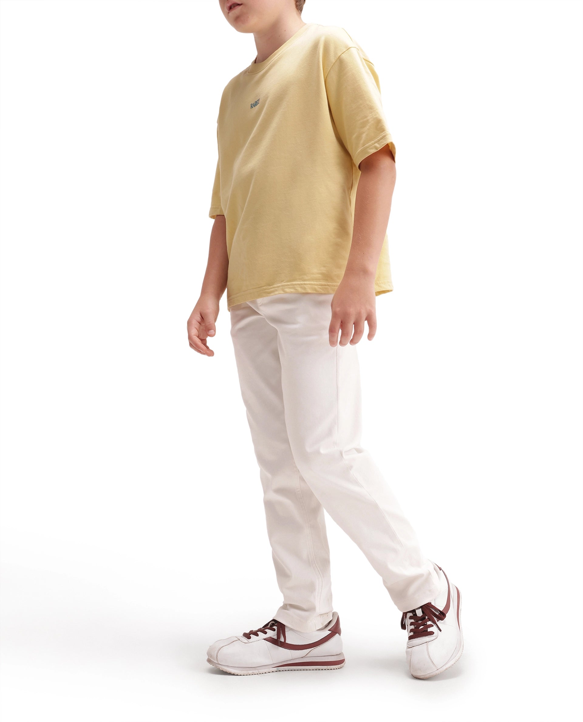 Rare Ones Kids Spoke-K-Aw26 White Cotton Blend Fabric Button And Zipper Closure Slim Fit Trouser