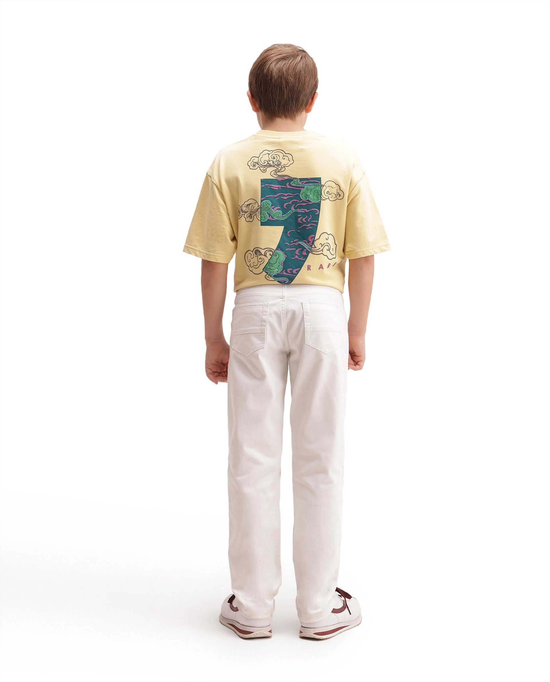 Rare Ones Kids Spoke-K-Aw26 White Cotton Blend Fabric Button And Zipper Closure Slim Fit Trouser