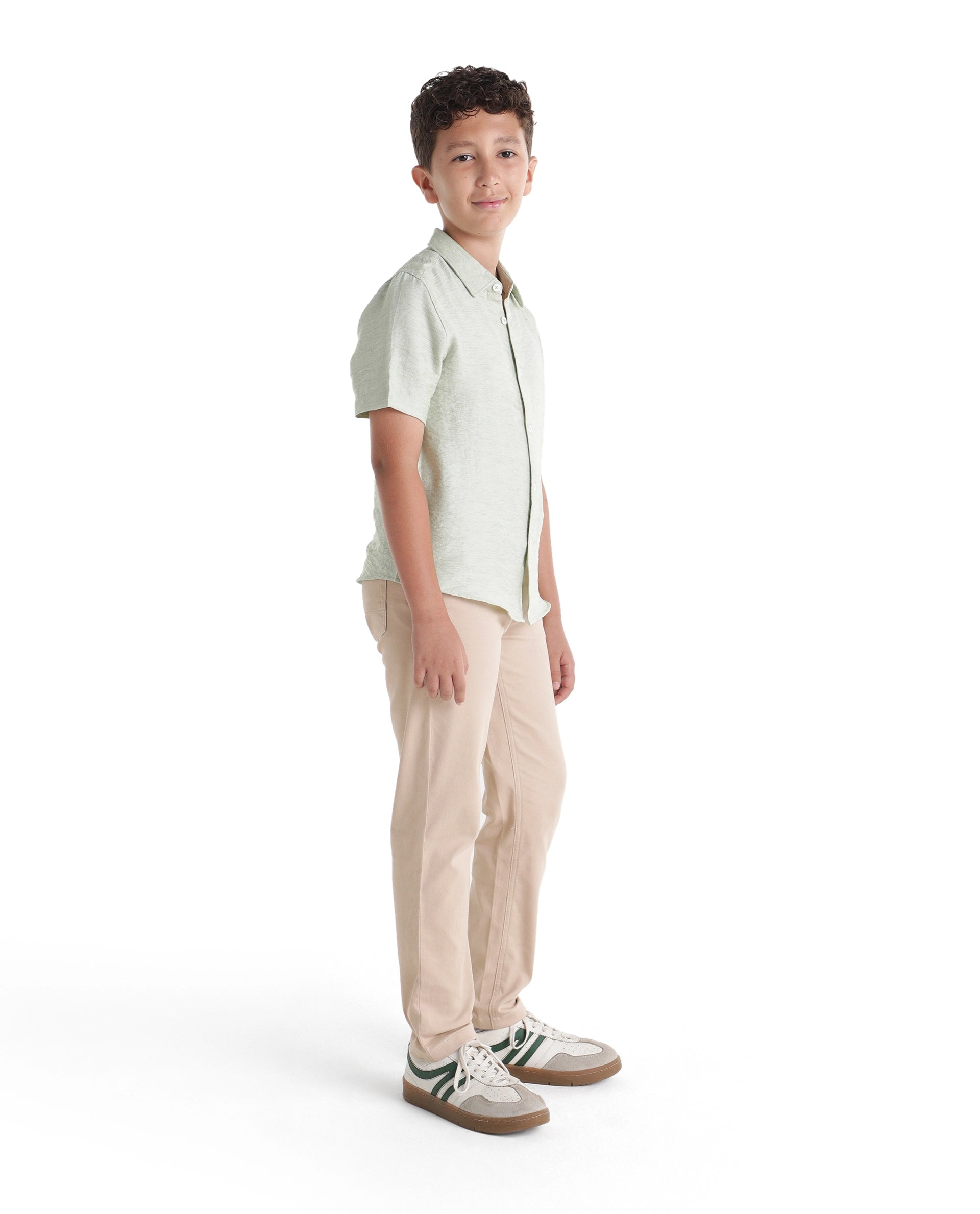 Rare Ones Kids Spoke-K-Aw26 Beige Cotton Blend Fabric Button And Zipper Closure Slim Fit Trouser