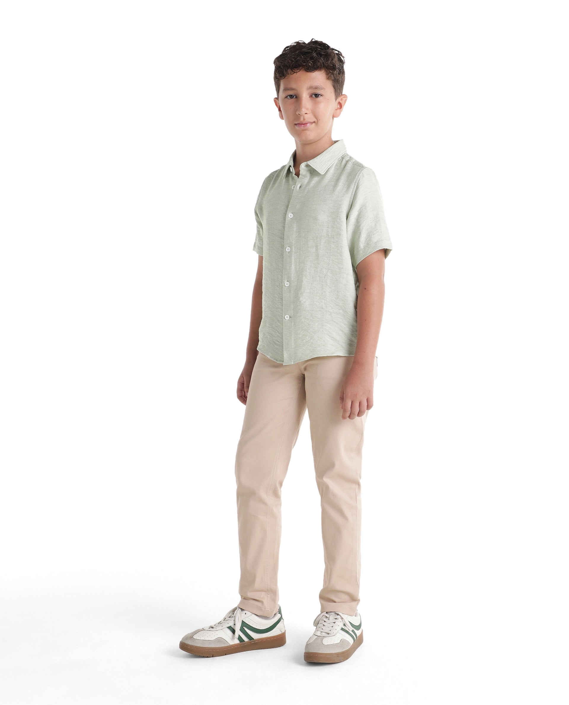 Rare Ones Kids Spoke-K-Aw26 Beige Cotton Blend Fabric Button And Zipper Closure Slim Fit Trouser
