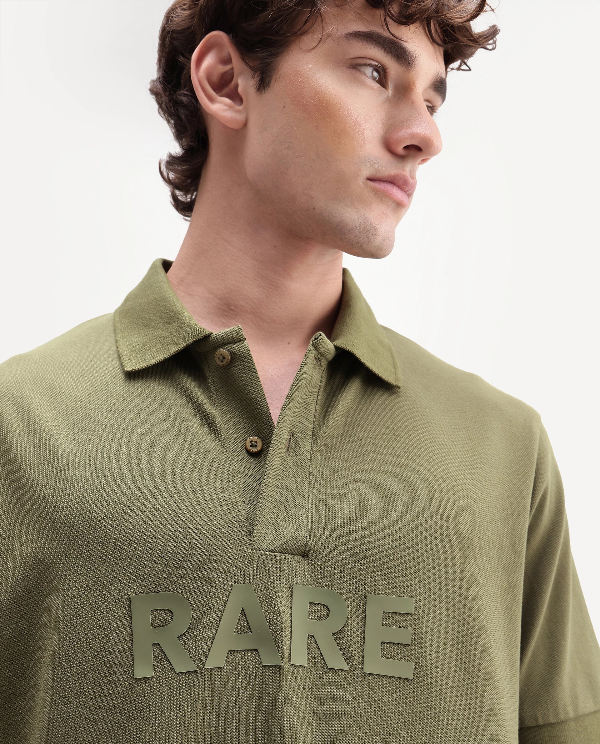 Rare Rabbit Men's Gael Olive Cotton Blend Spread Collar Regular Graphic Print Polo