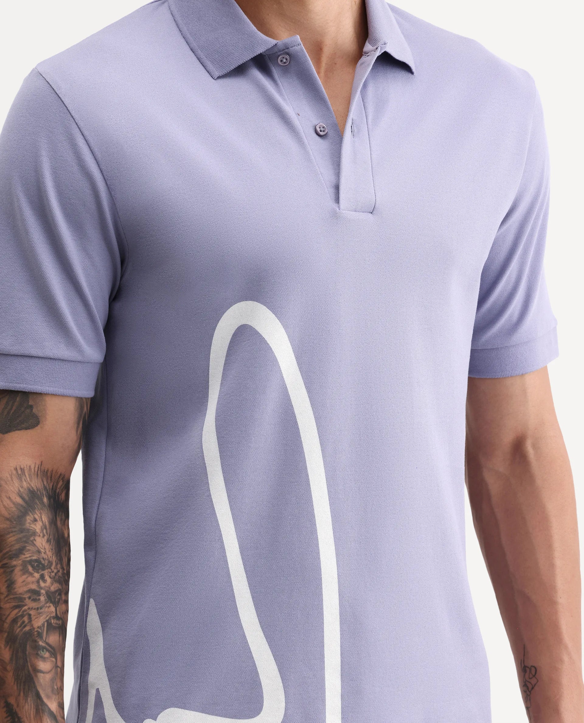 Rare Rabbit Men's Jefra-1 Dusky Purple Cotton Blend Regular Fit Half Sleeves Graphic Print Polo