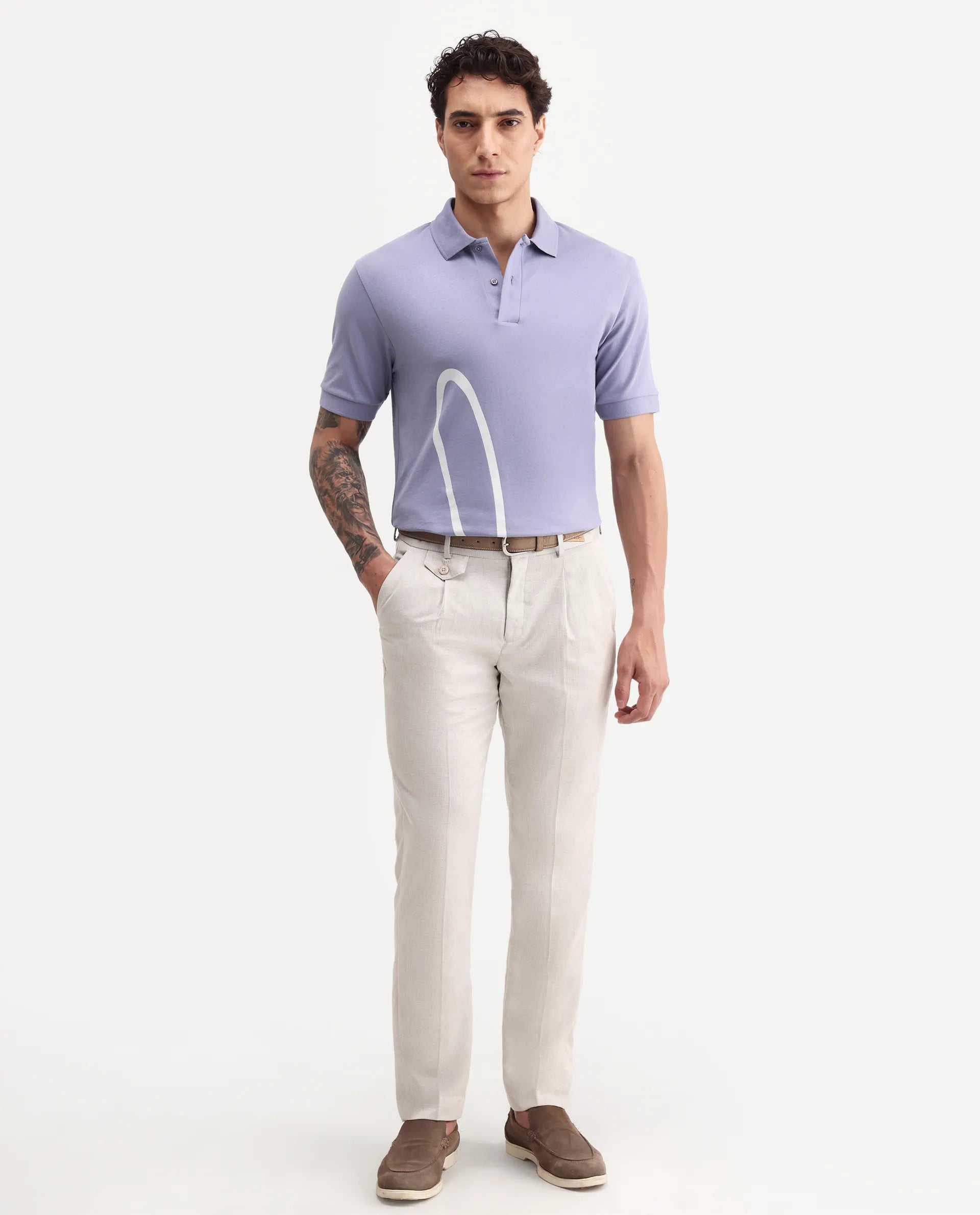 Rare Rabbit Men's Jefra-1 Dusky Purple Cotton Blend Regular Fit Half Sleeves Graphic Print Polo