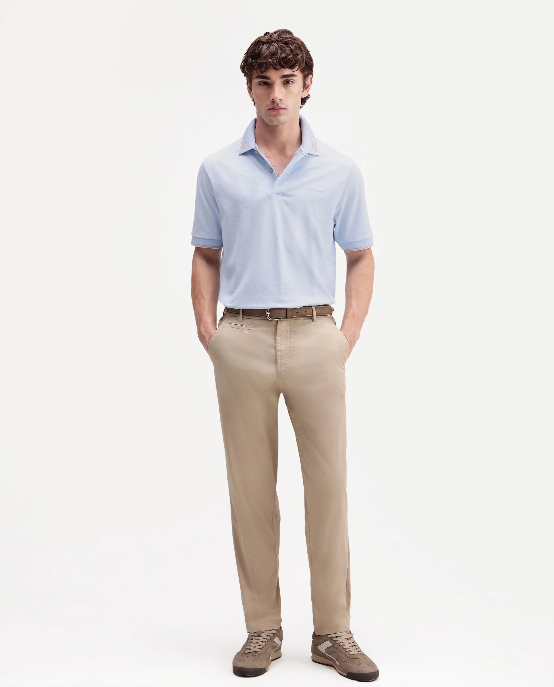 Rare Rabbit Men's Elank Light Blue Cotton Blend Spread Collar Regular Plain Polo
