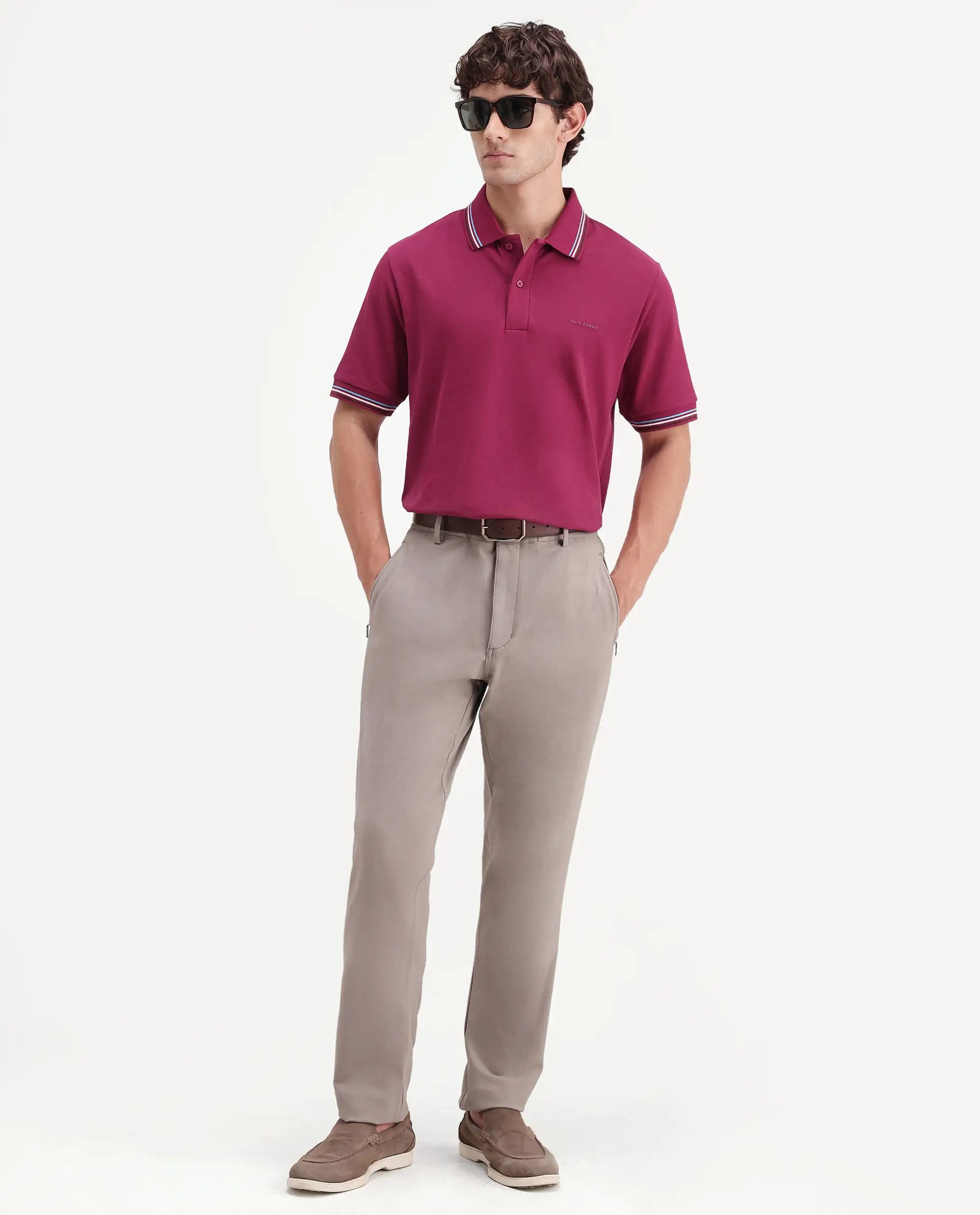 Rare Rabbit Men's Dren Fluorescent Pink Cotton Blend Spread Collar Regular Plain Polo