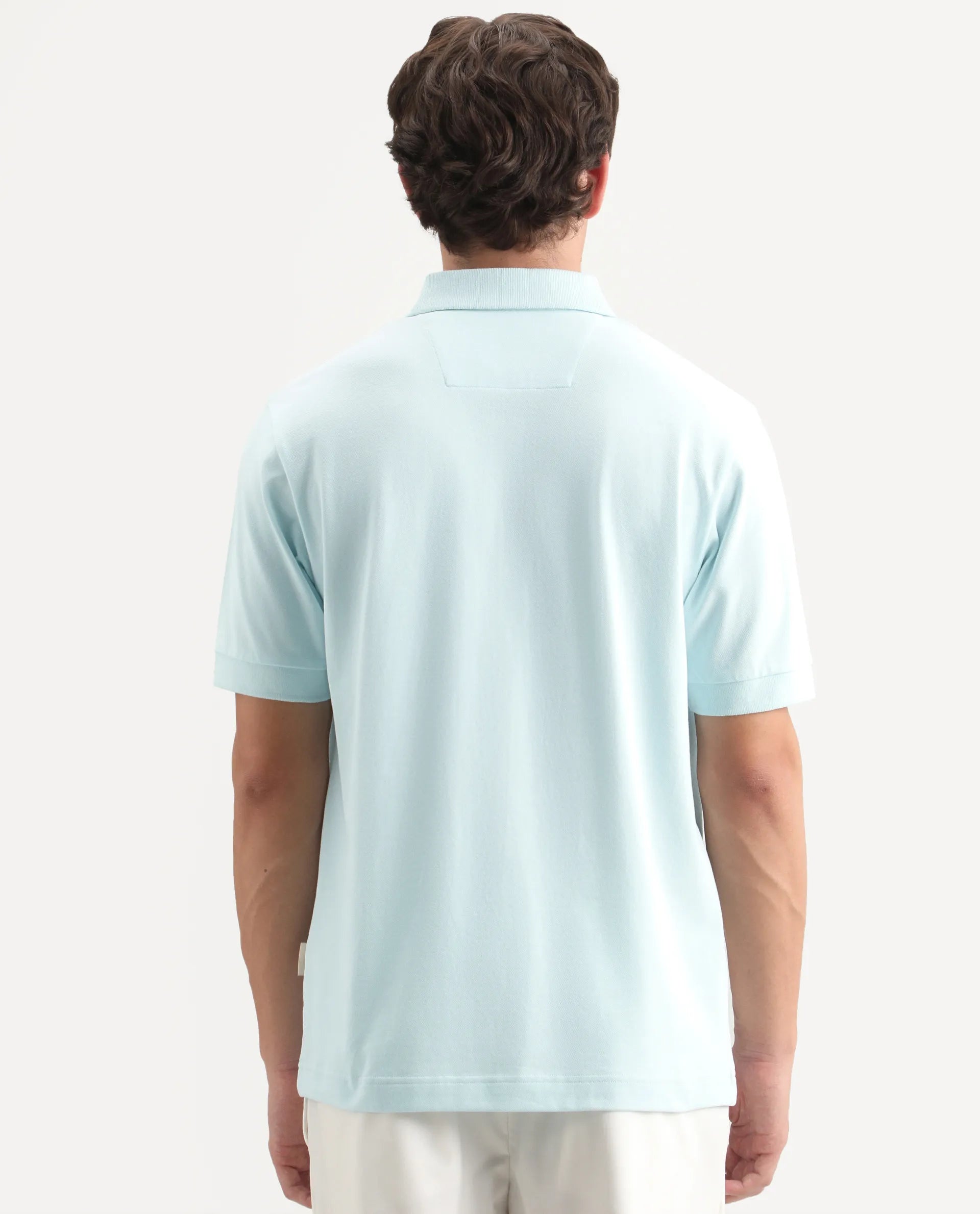 Rare Rabbit Men's Jefra-1 Light Blue Cotton Blend Regular Fit Half Sleeves Graphic Print Polo