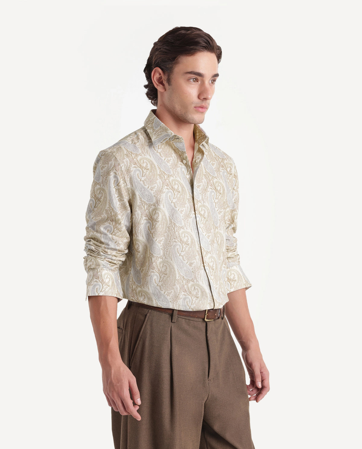 Rare Rabbit Men's Claro Off White Cotton Fabric Spread Collar Regular Paisley Print Shirt