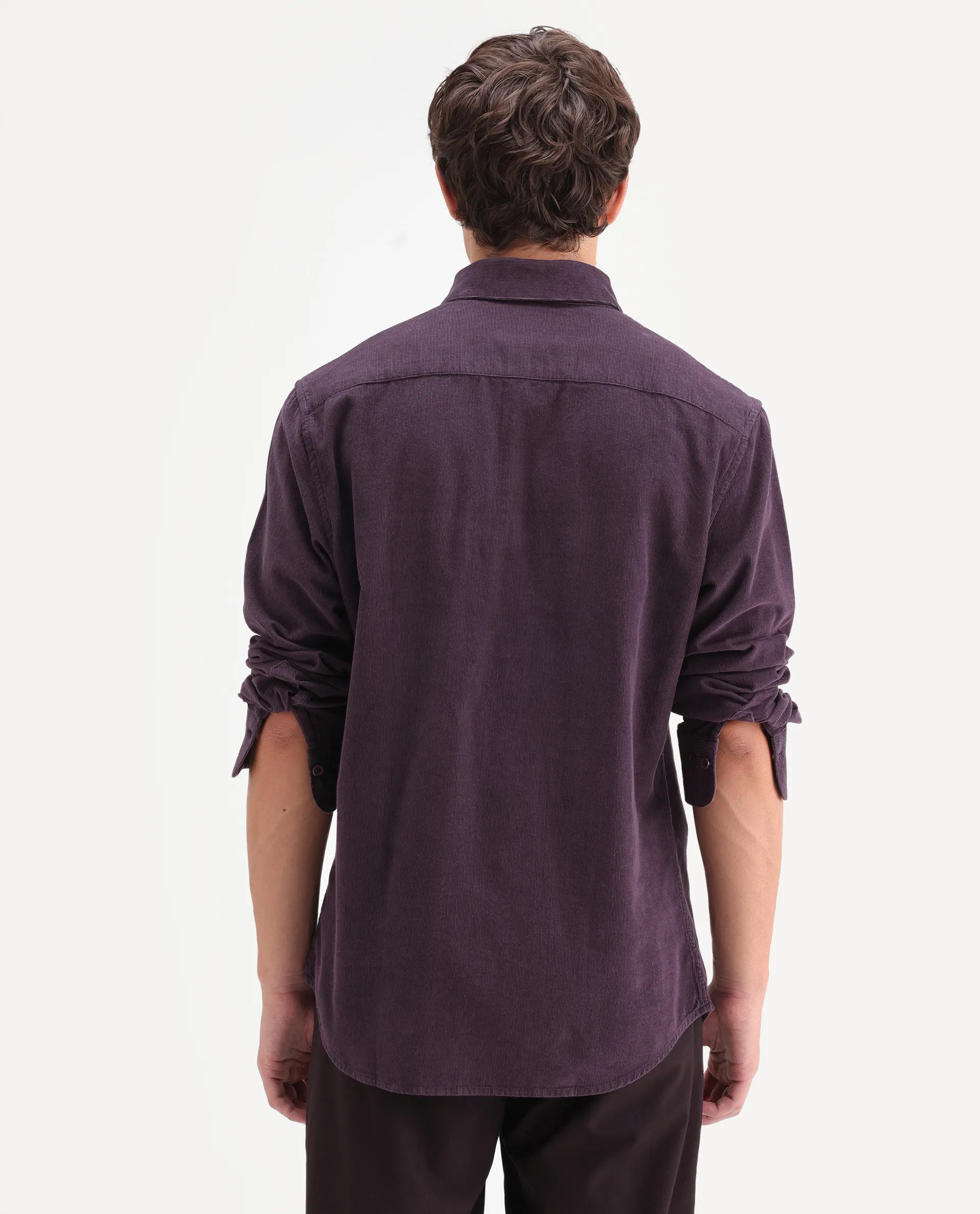 Rare Rabbit Men's Buita-On Dark Purple Cotton Fabric Button-Down Collar Regular Fit Plain Shirt
