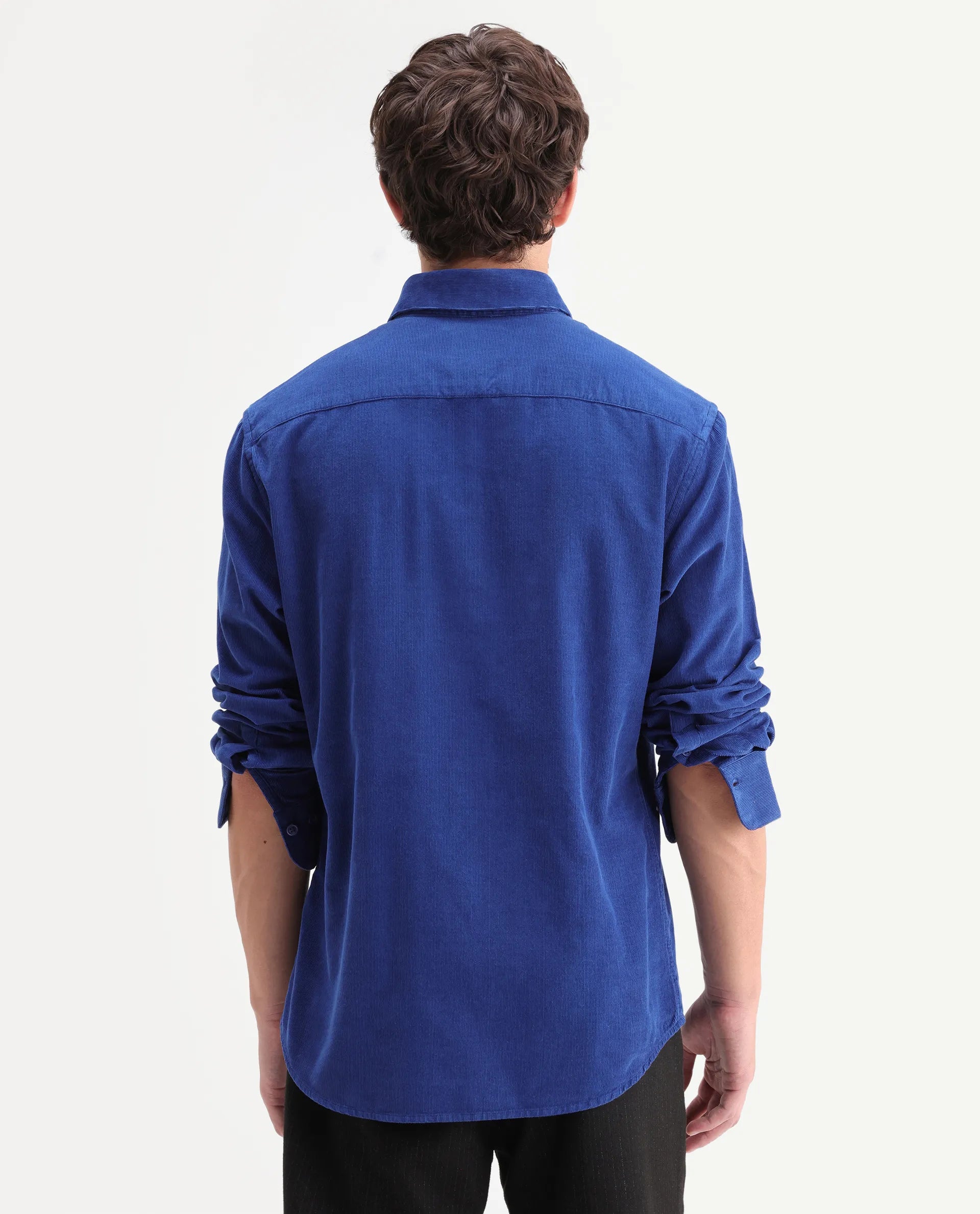 Rare Rabbit Men's Buita-On Blue Cotton Fabric Button-Down Collar Regular Fit Plain Shirt