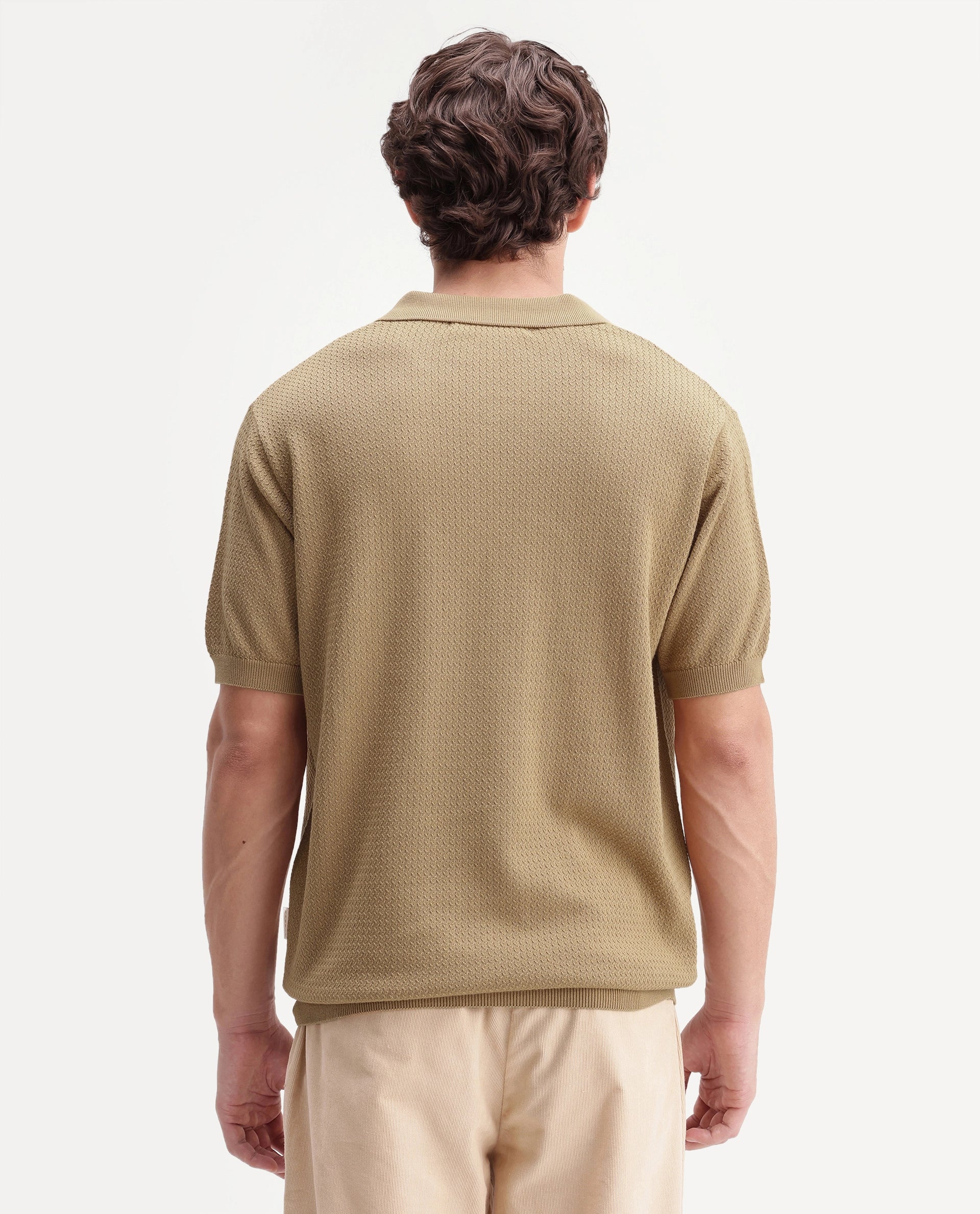Rare Rabbit Men's Tine Mustard Cotton Regular Short Sleeves Polo Textured Shirt