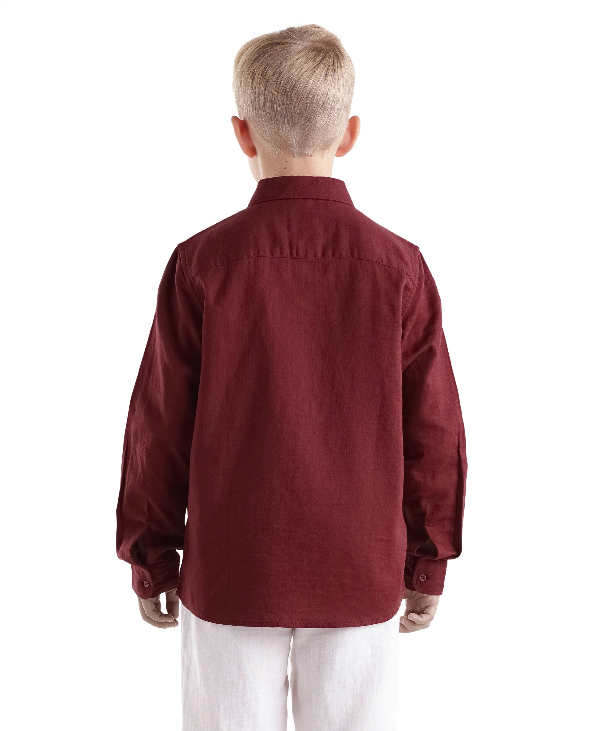 Rare Ones Kids Layerr-Fs-K -Aw26 Red Cotton Fabric Button Closure Regular Plain Shirt