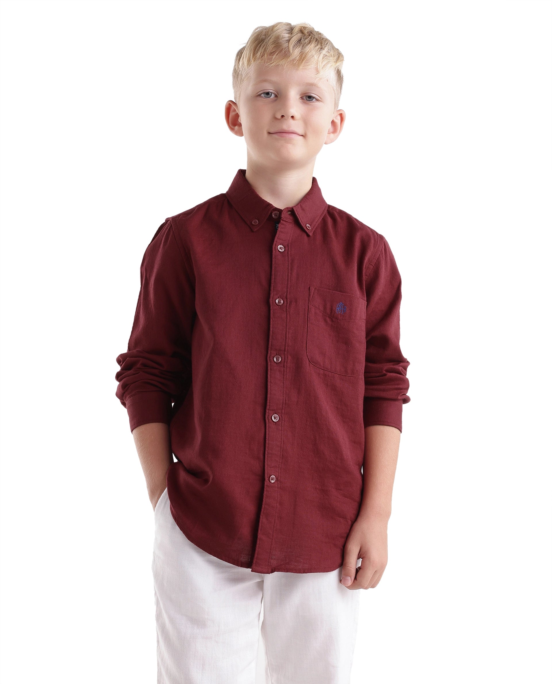 Rare Ones Kids Layerr-Fs-K -Aw26 Red Cotton Fabric Button Closure Regular Plain Shirt