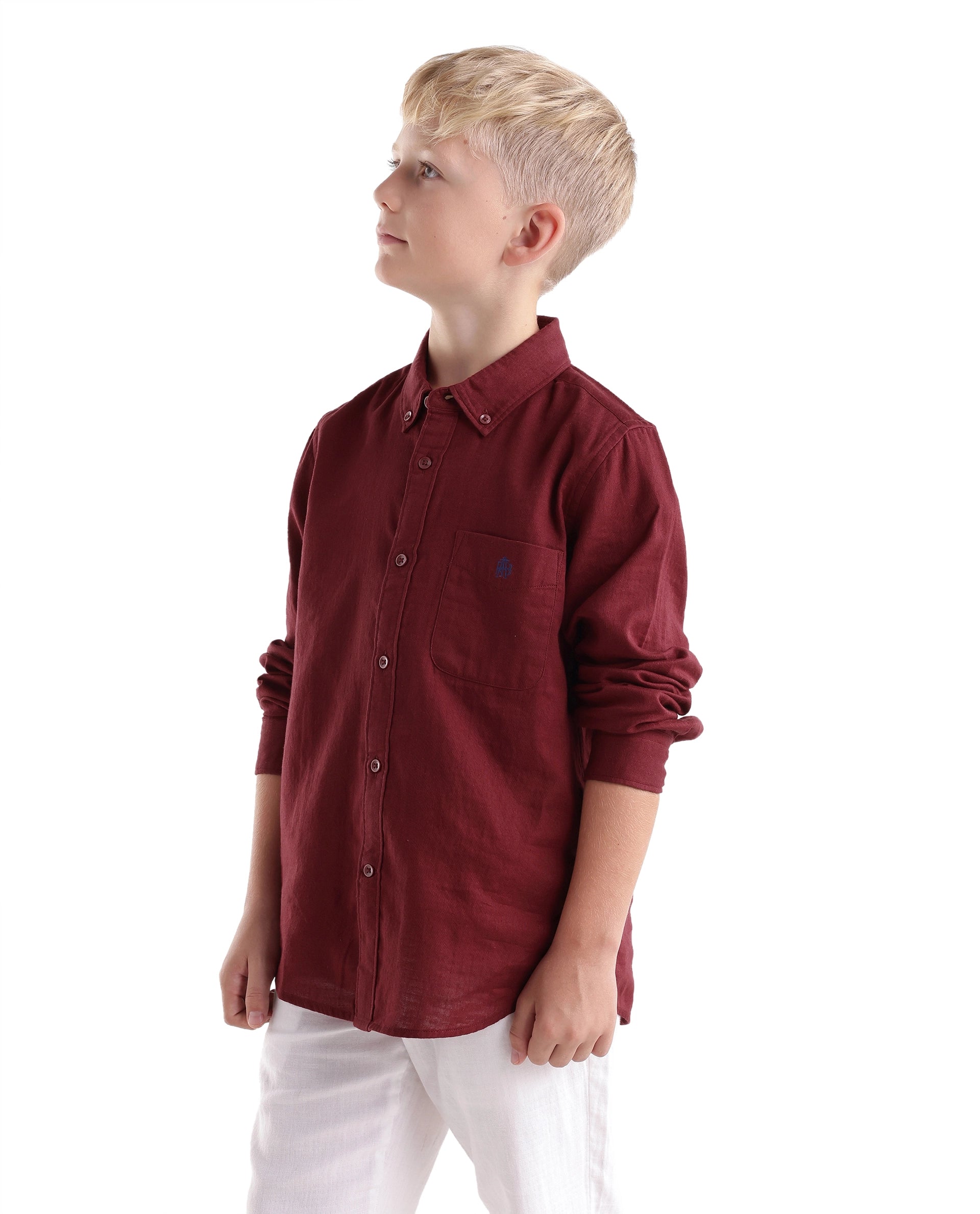 Rare Ones Kids Layerr-Fs-K -Aw26 Red Cotton Fabric Button Closure Regular Plain Shirt