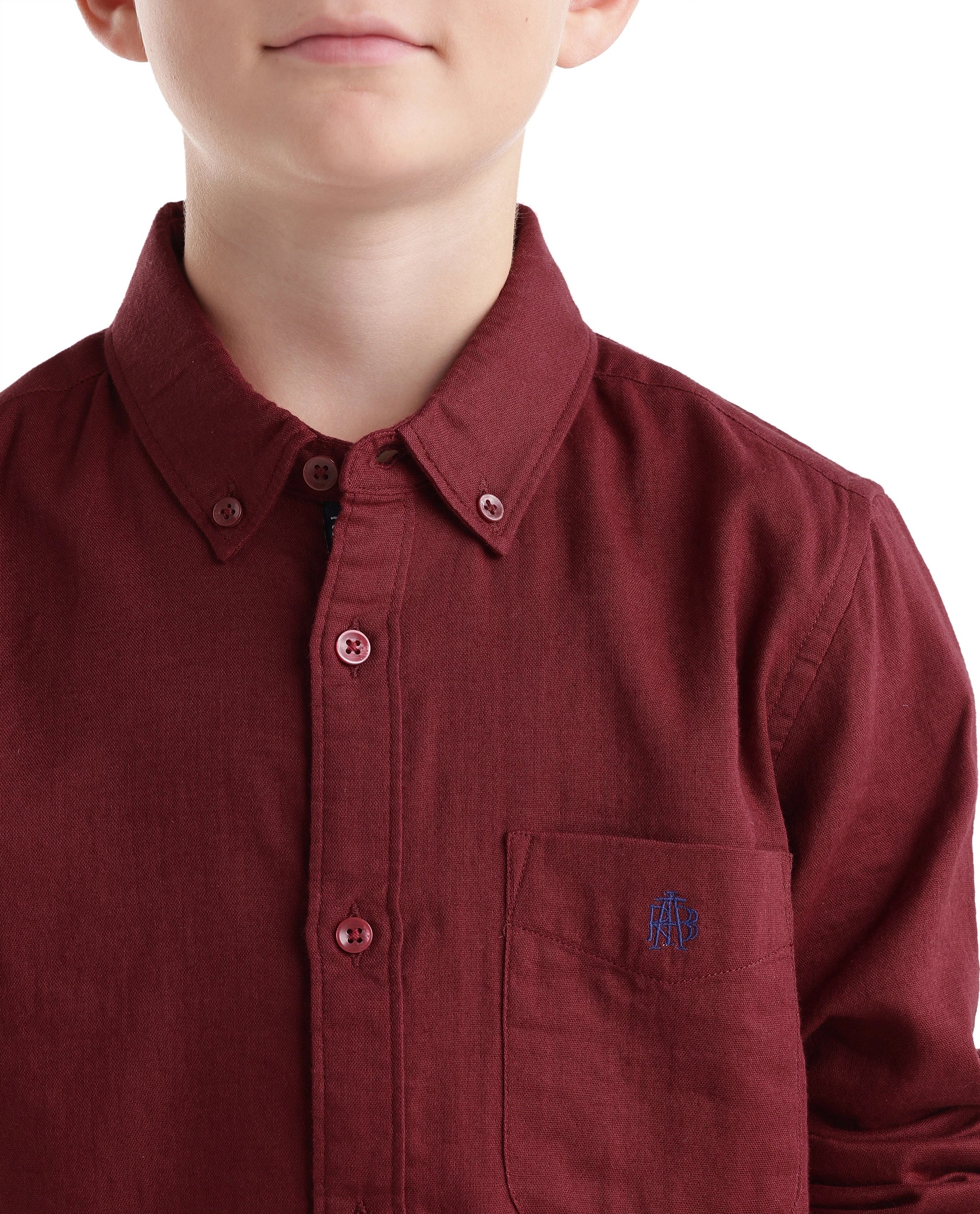 Rare Ones Kids Layerr-Fs-K -Aw26 Red Cotton Fabric Button Closure Regular Plain Shirt