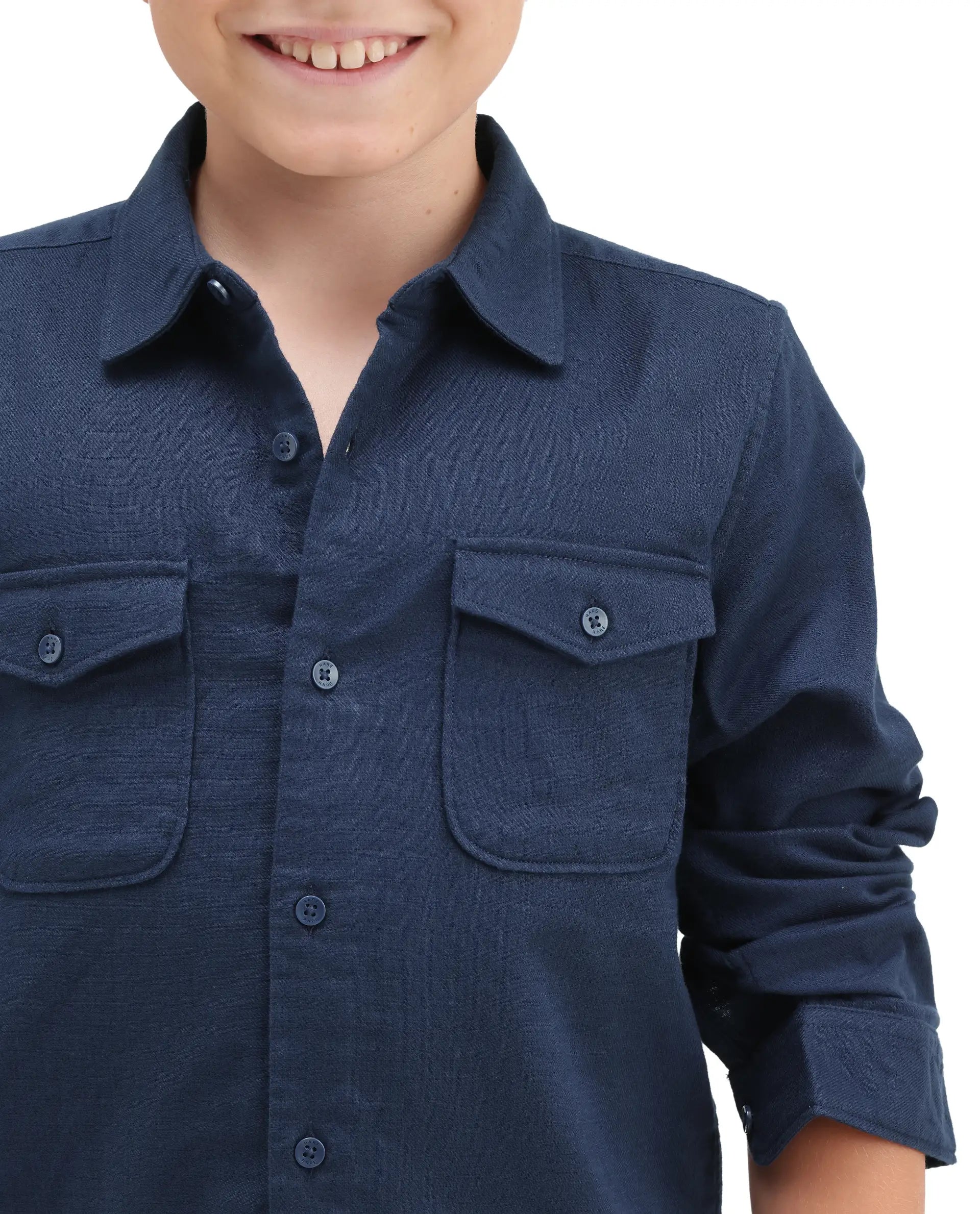Rare Ones Kids Presso-T-K Dark Navy Cotton Fabric Button Closure Regular Plain Shirt