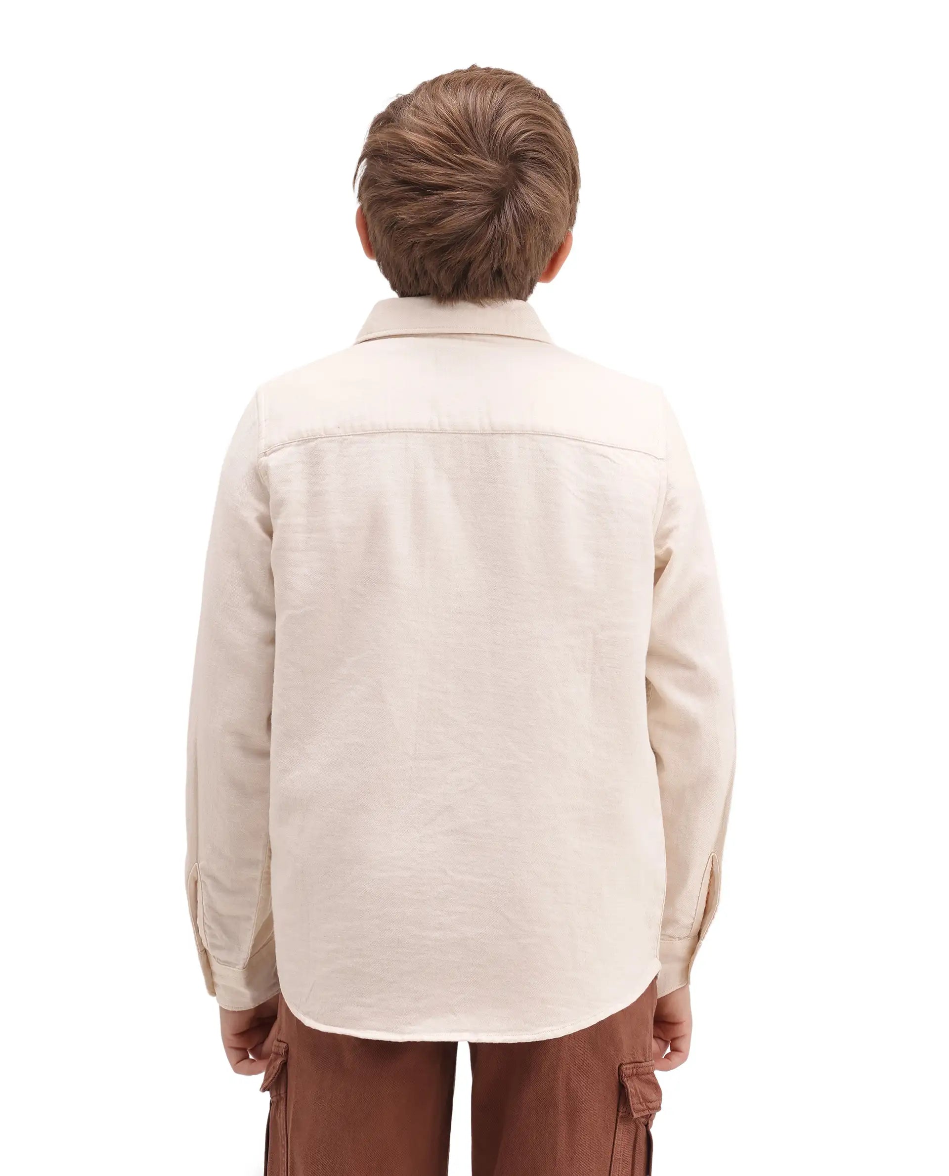 Rare Ones Kids Presso-T-K Light Beige Cotton Fabric Button Closure Regular Plain Shirt