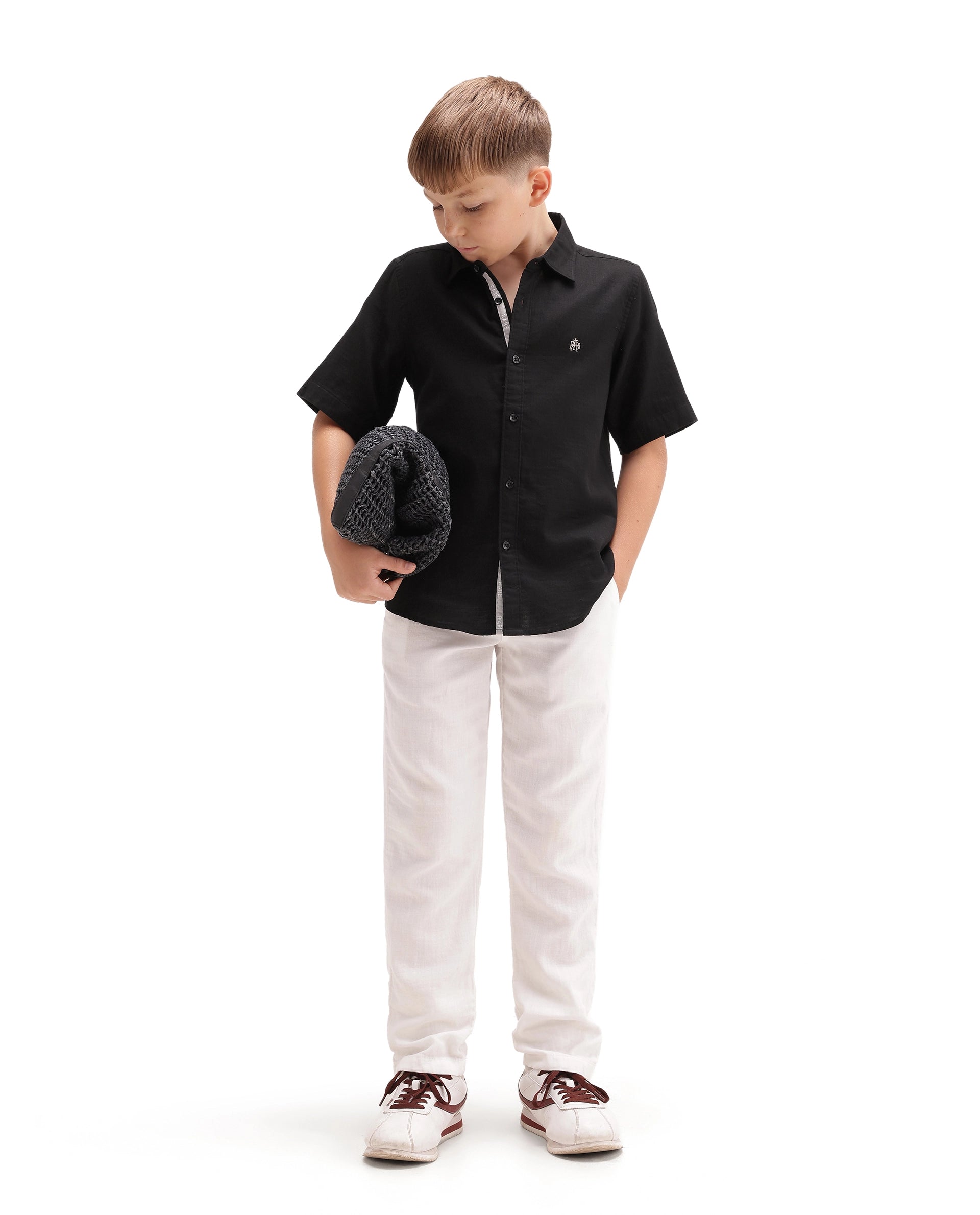Rare Ones Kids Layerr-Hs-K-Aw26 Black Cotton Fabric Button Closure Regular Plain Shirt