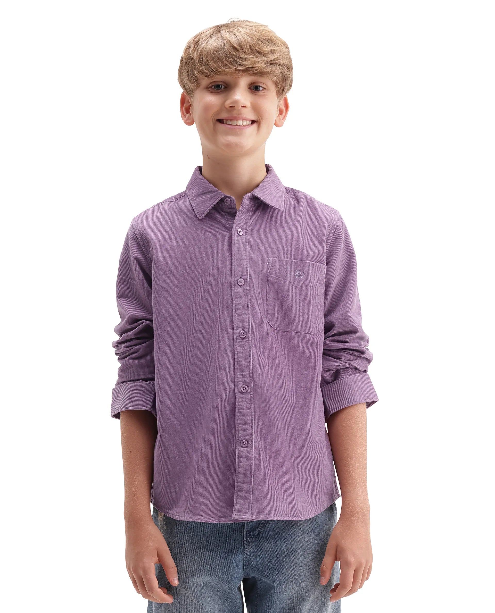 Rare Ones Kids Ceon Light Purple Cotton Fabric Button Closure Regular Plain Shirt