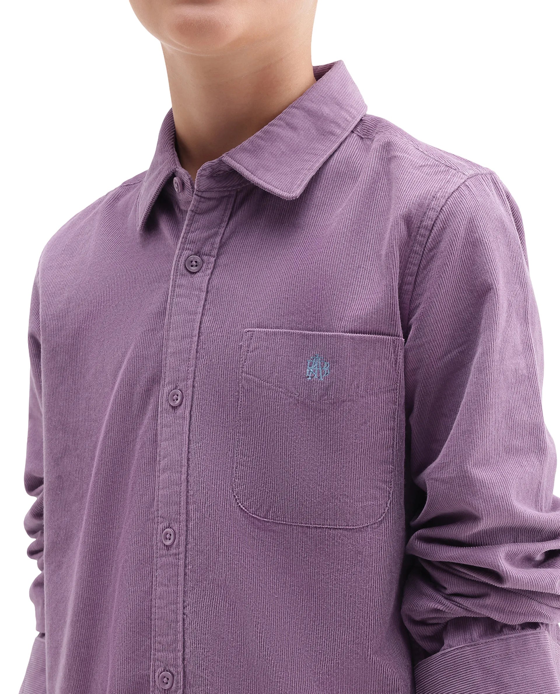Rare Ones Kids Ceon Light Purple Cotton Fabric Button Closure Regular Plain Shirt
