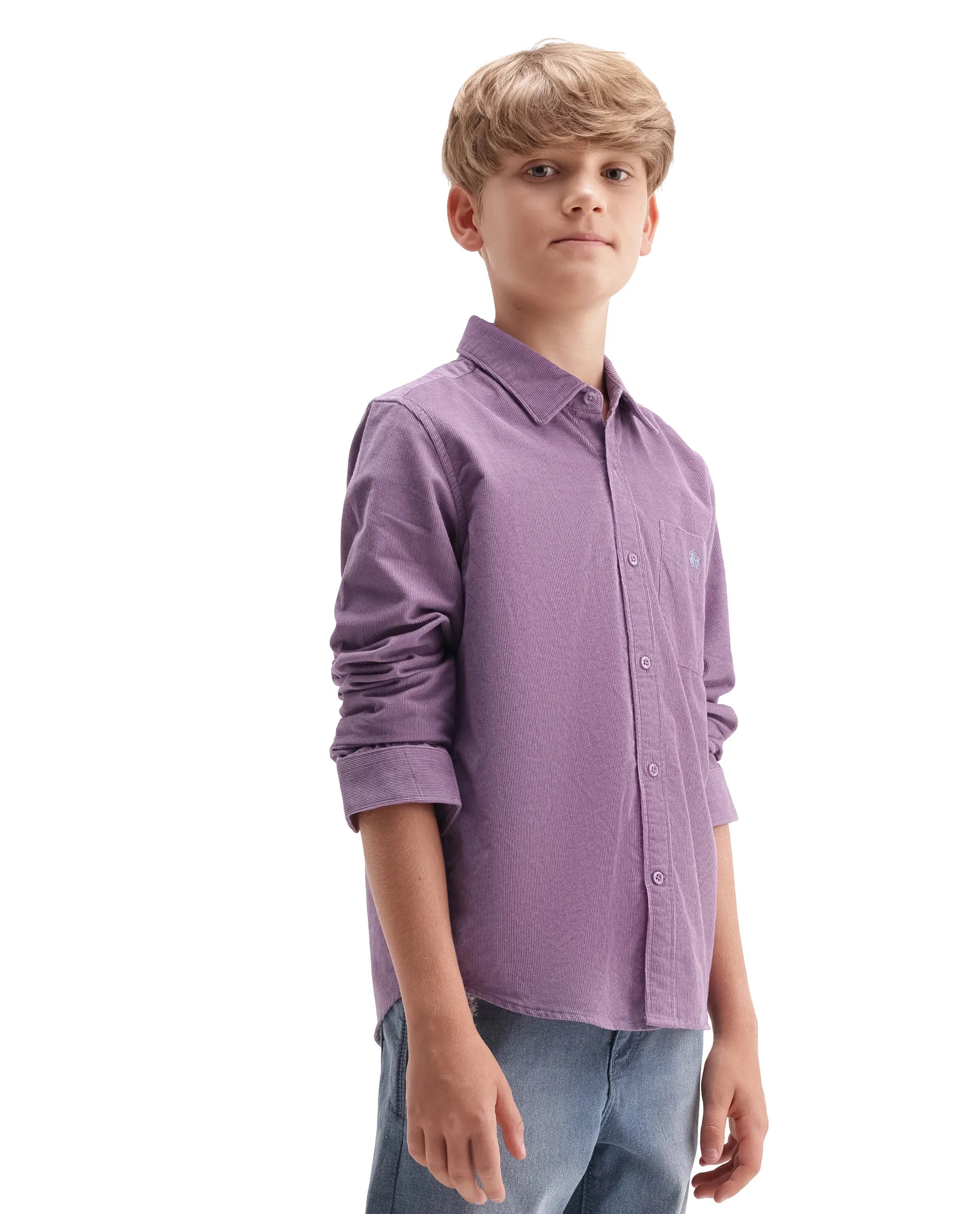 Rare Ones Kids Ceon Light Purple Cotton Fabric Button Closure Regular Plain Shirt