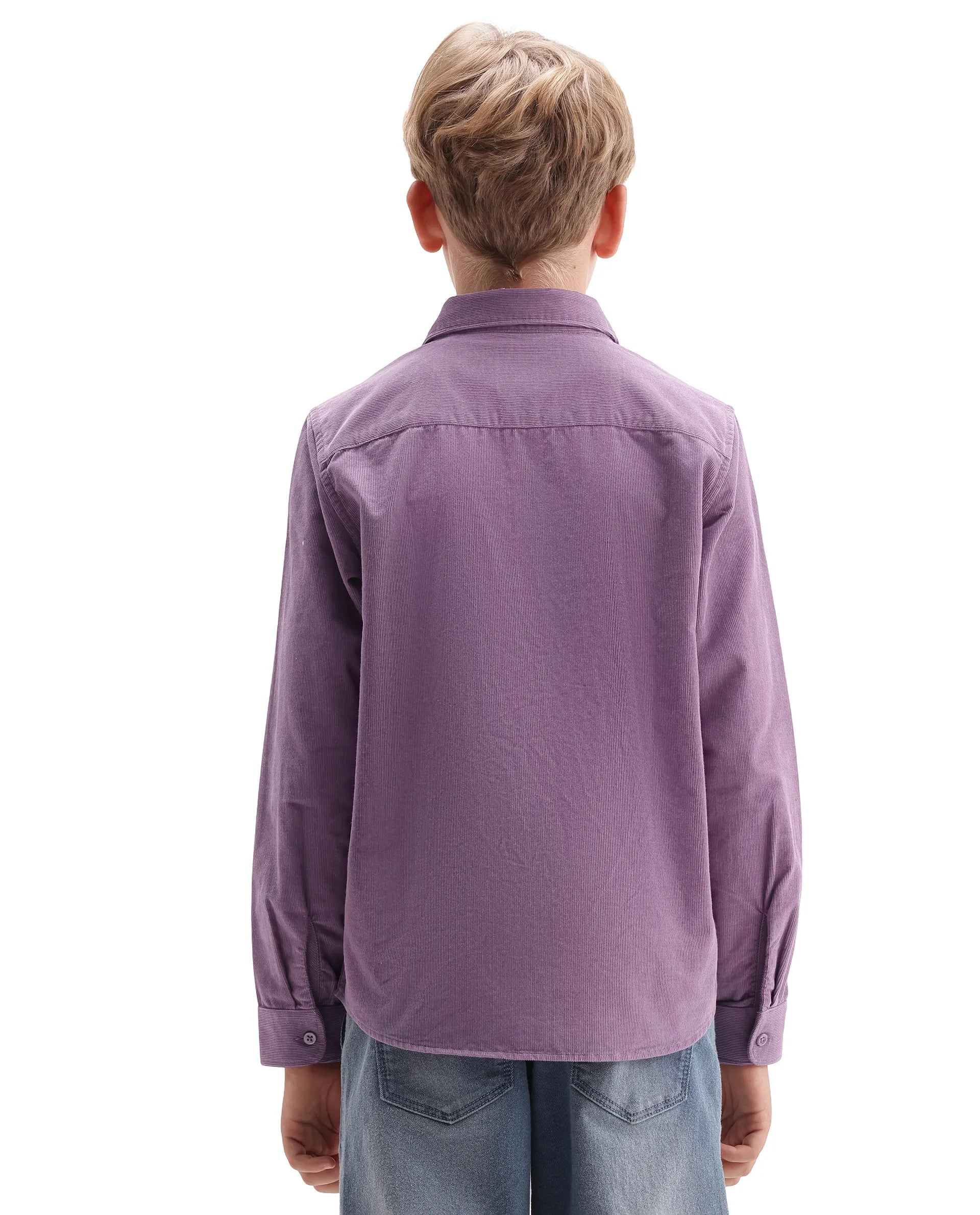 Rare Ones Kids Ceon Light Purple Cotton Fabric Button Closure Regular Plain Shirt