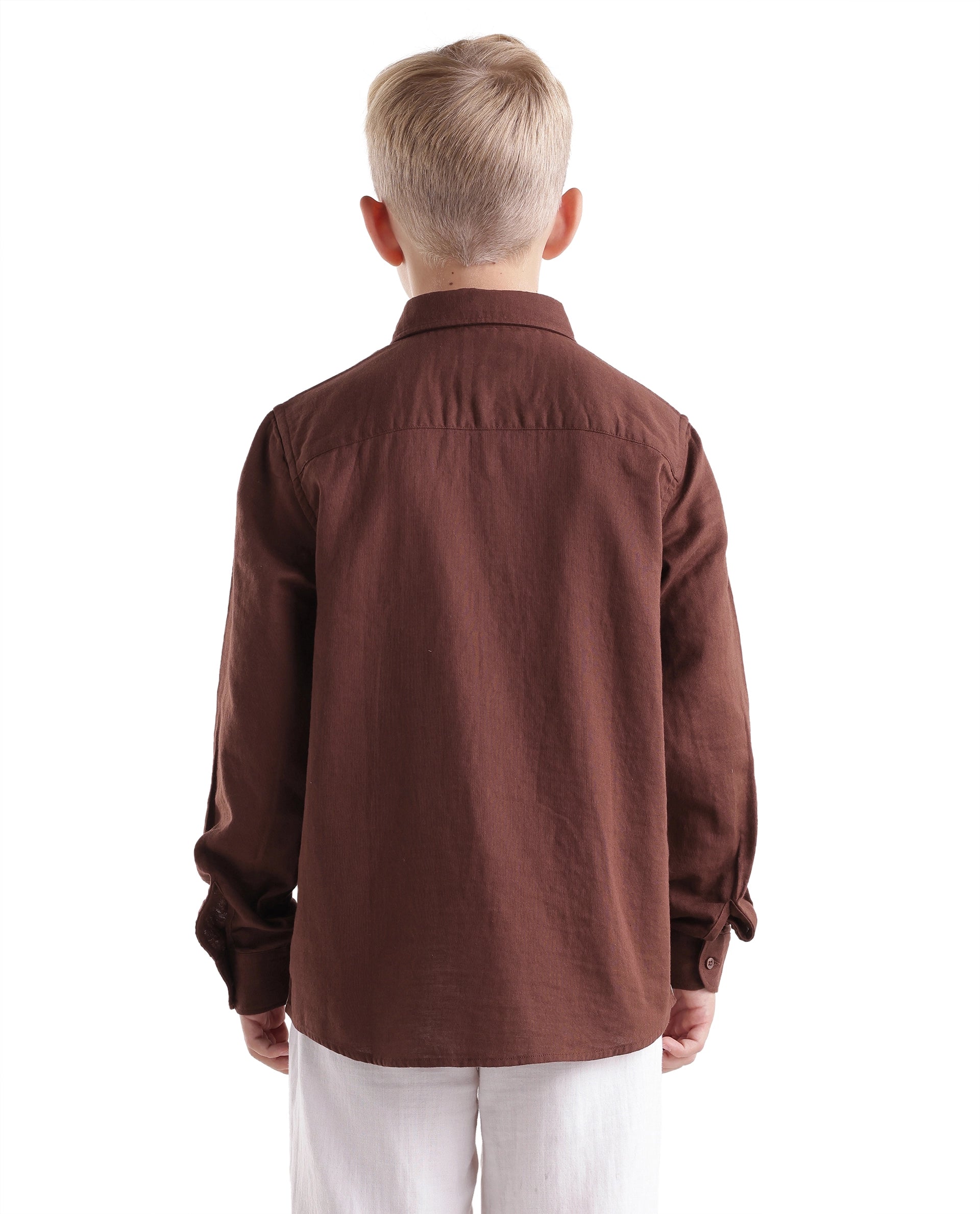 Rare Ones Kids Layerr-Fs-K -Aw26 Dark Rust Cotton Fabric Button Closure Regular Plain Shirt
