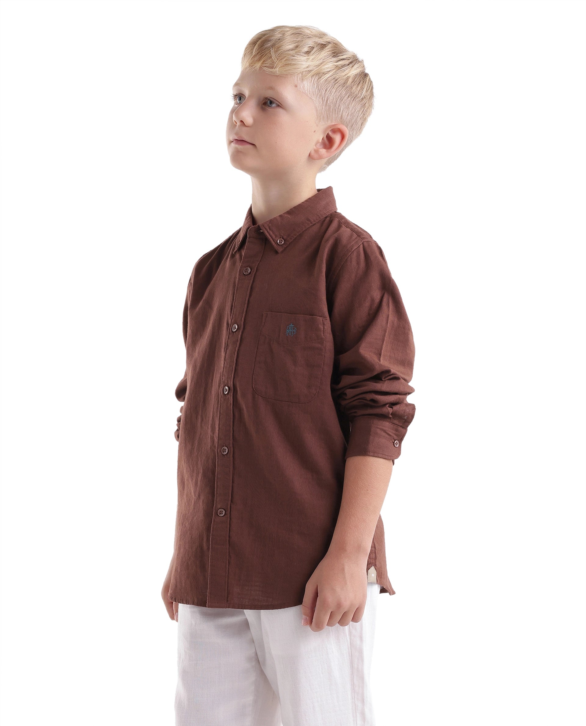 Rare Ones Kids Layerr-Fs-K -Aw26 Dark Rust Cotton Fabric Button Closure Regular Plain Shirt