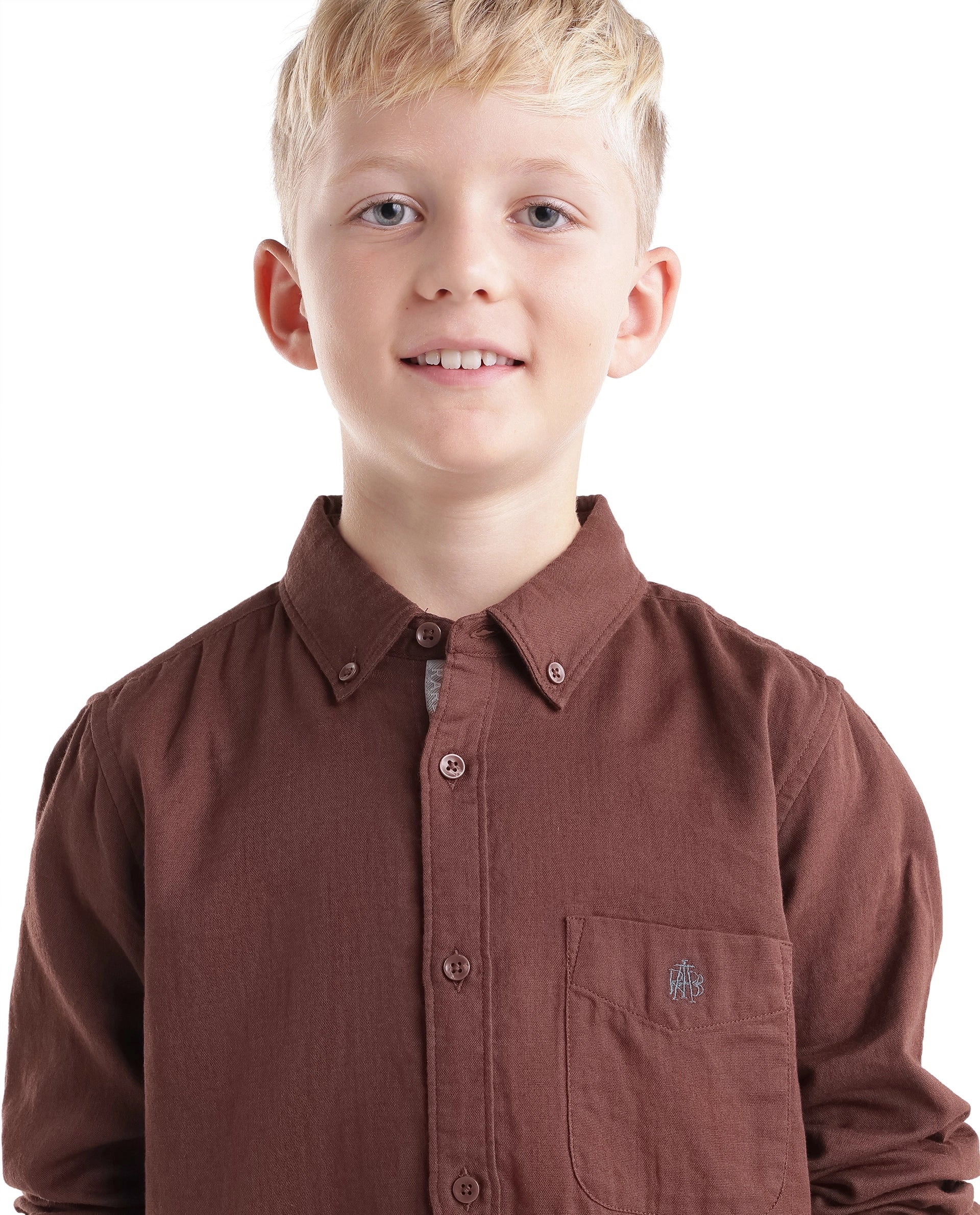 Rare Ones Kids Layerr-Fs-K -Aw26 Dark Rust Cotton Fabric Button Closure Regular Plain Shirt