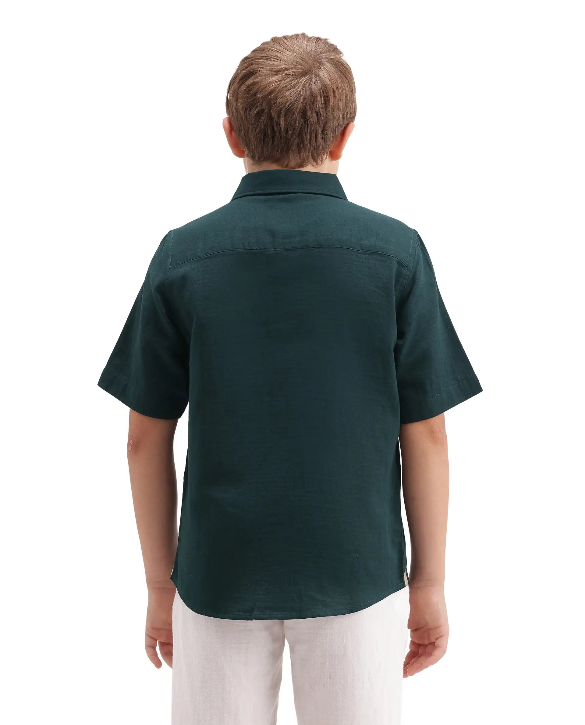 Rare Ones Kids Layerr-Hs-K-Aw26 Dark Teal Cotton Fabric Button Closure Regular Plain Shirt