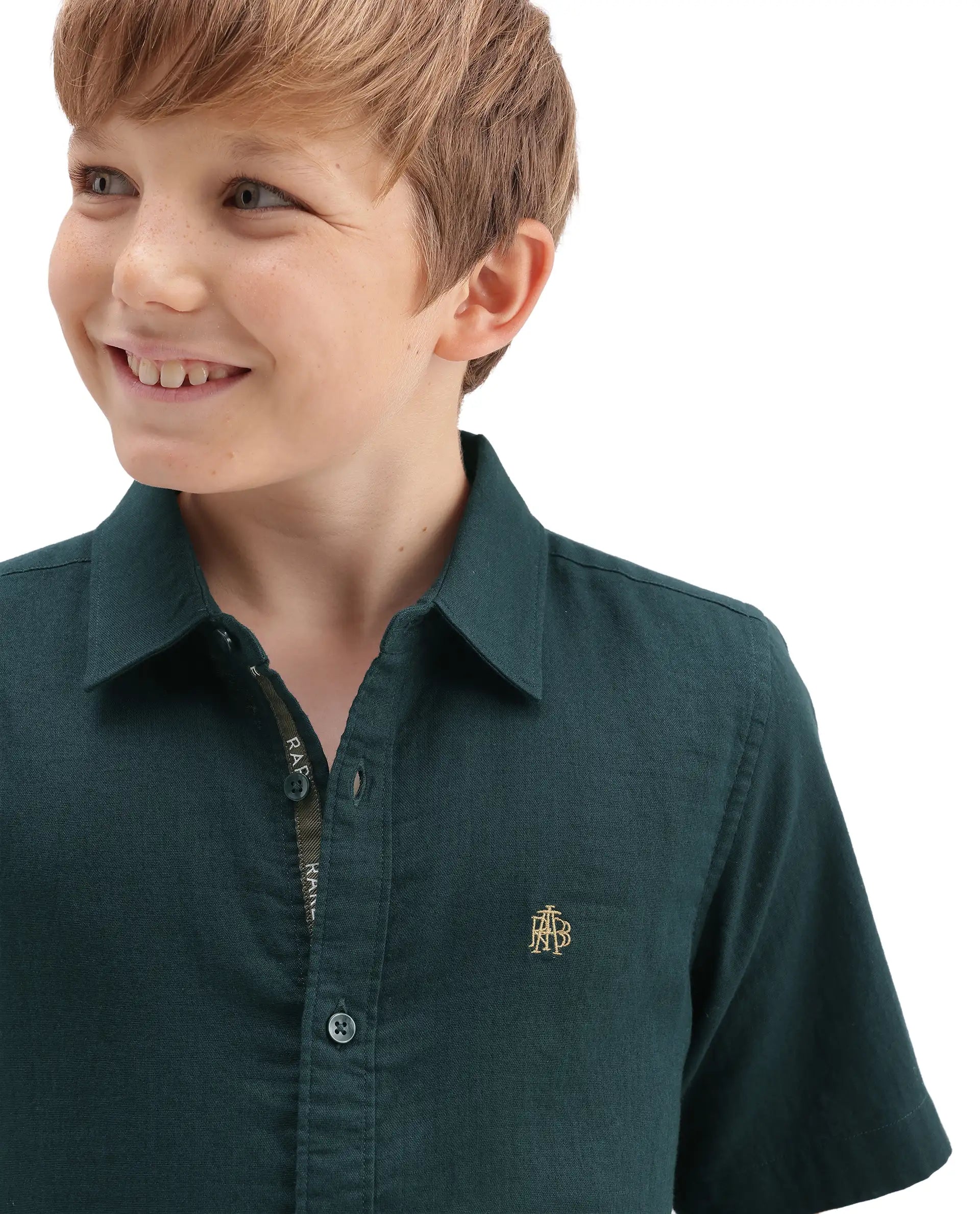 Rare Ones Kids Layerr-Hs-K-Aw26 Dark Teal Cotton Fabric Button Closure Regular Plain Shirt