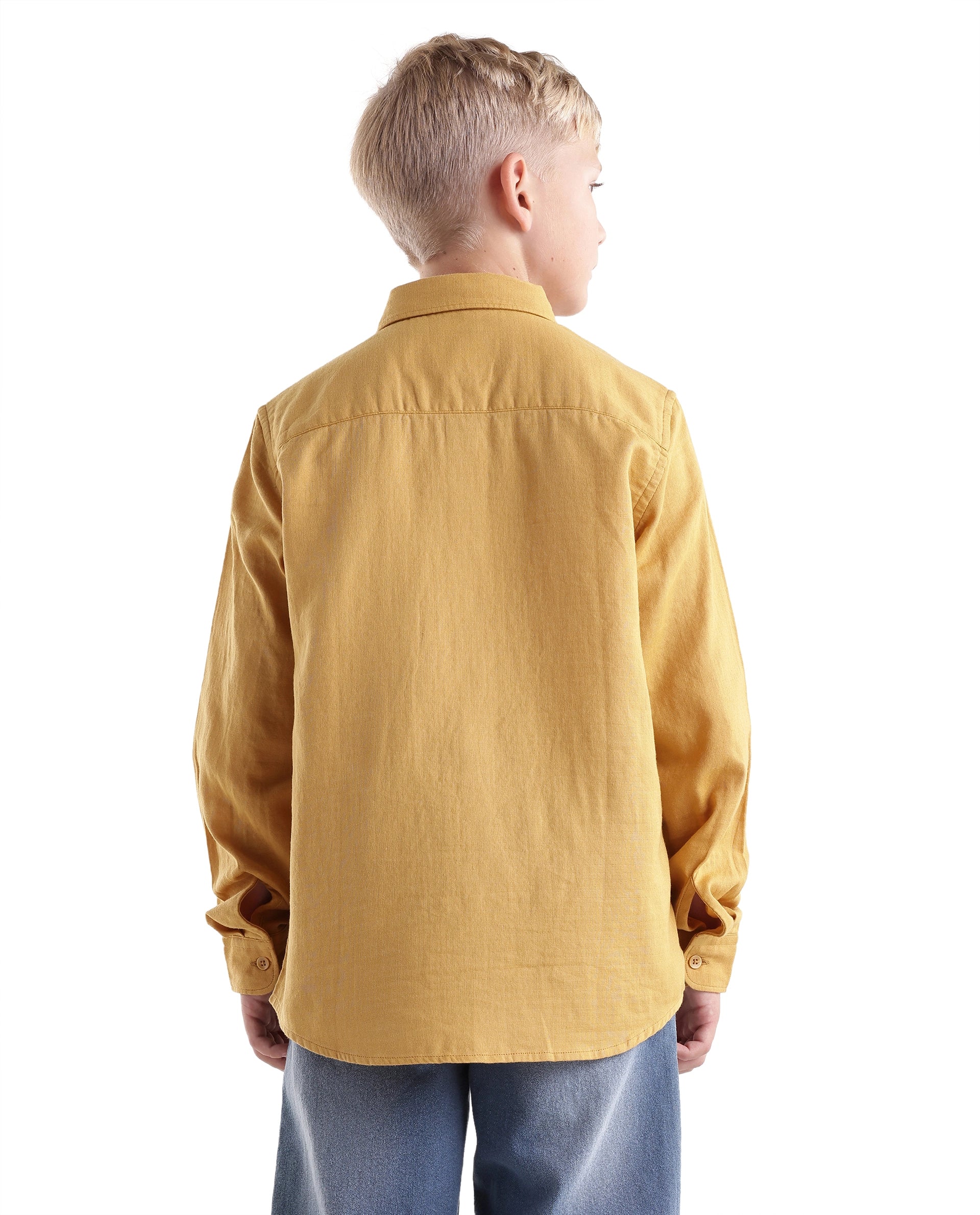 Rare Ones Kids Layerr-Fs-K -Aw26 Mustard Cotton Fabric Button Closure Regular Plain Shirt