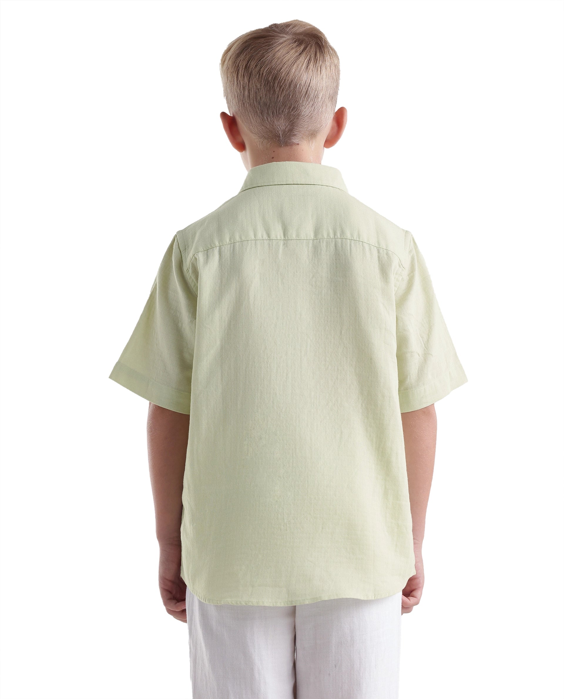 Rare Ones Kids Layerr-Hs-K-Aw26 Fluorescent Green Cotton Fabric Button Closure Regular Plain Shirt