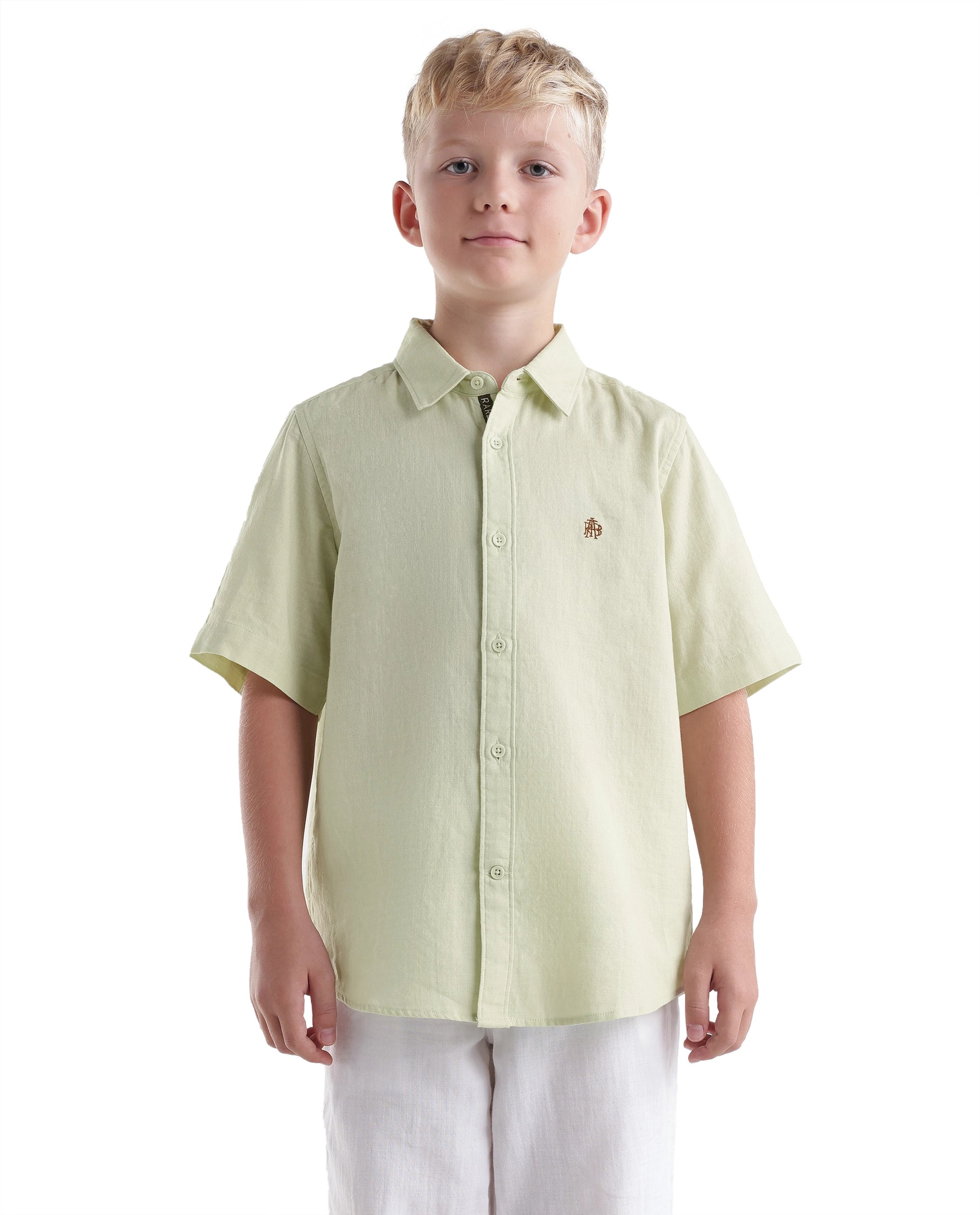 Rare Ones Kids Layerr-Hs-K-Aw26 Fluorescent Green Cotton Fabric Button Closure Regular Plain Shirt