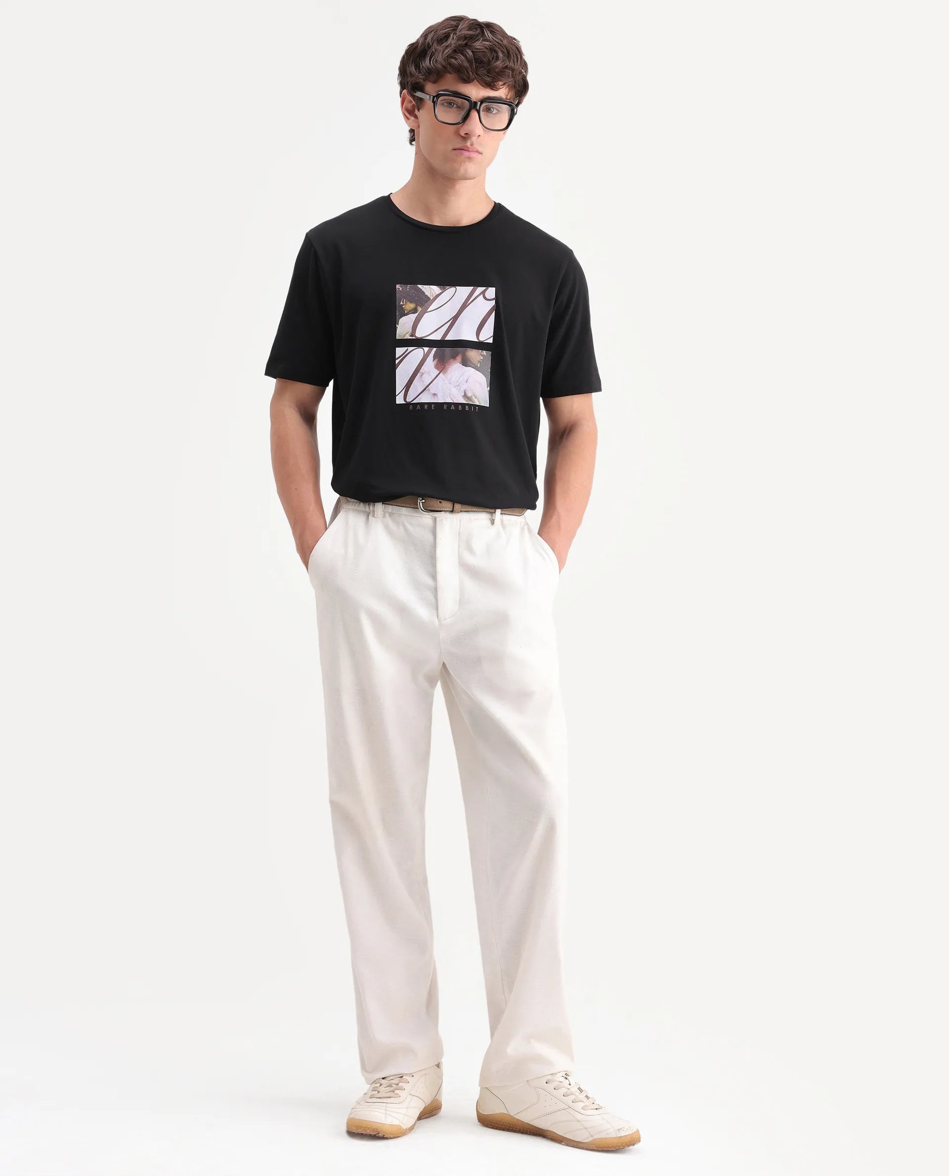Rare Rabbit Men's Lobe Black Cotton Blend Crew Neck Regular Graphic Print T-Shirt