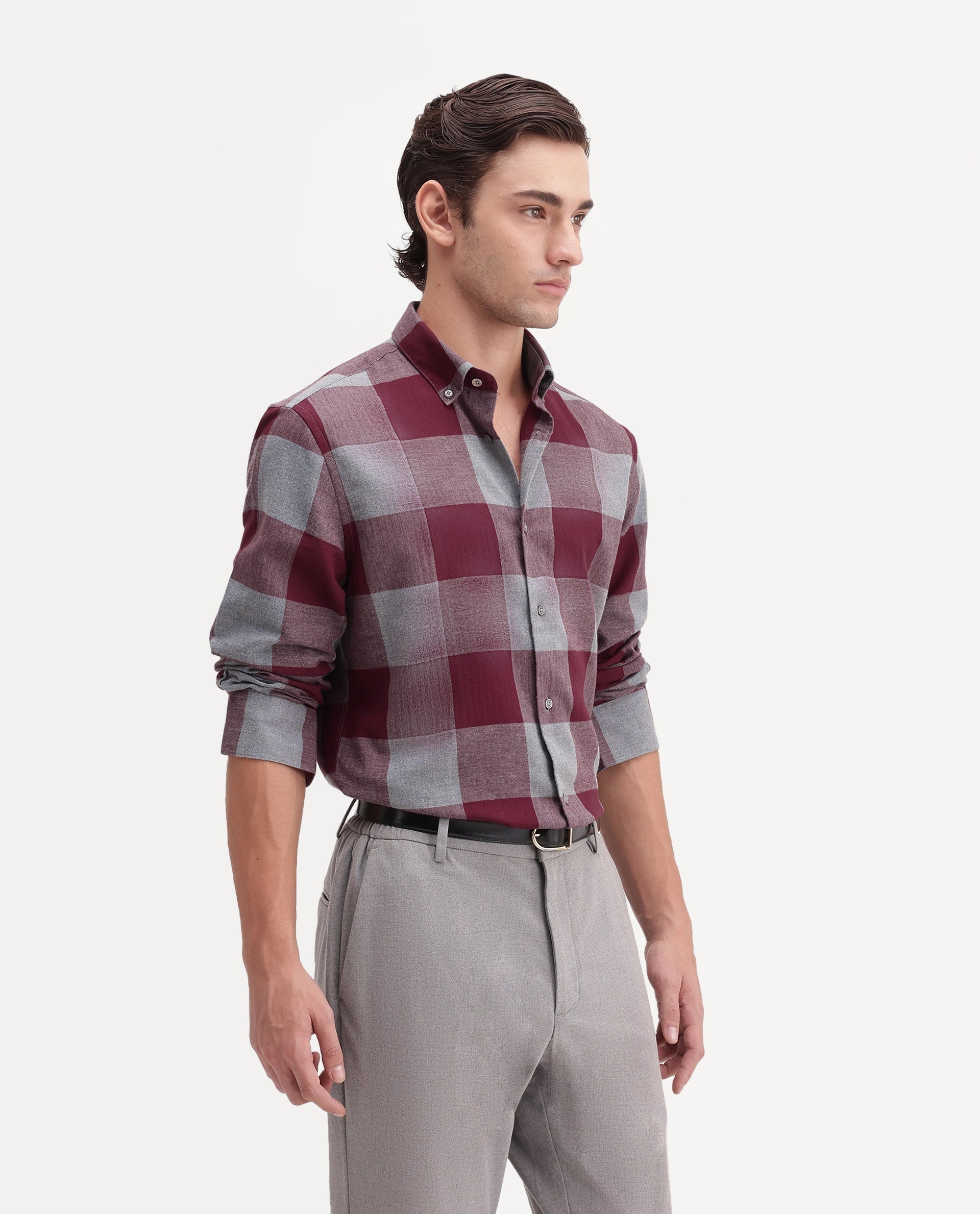 Rare Rabbit Men's Tenz Primary Red Cotton Blend Spread Collar Regular Checks Shirt